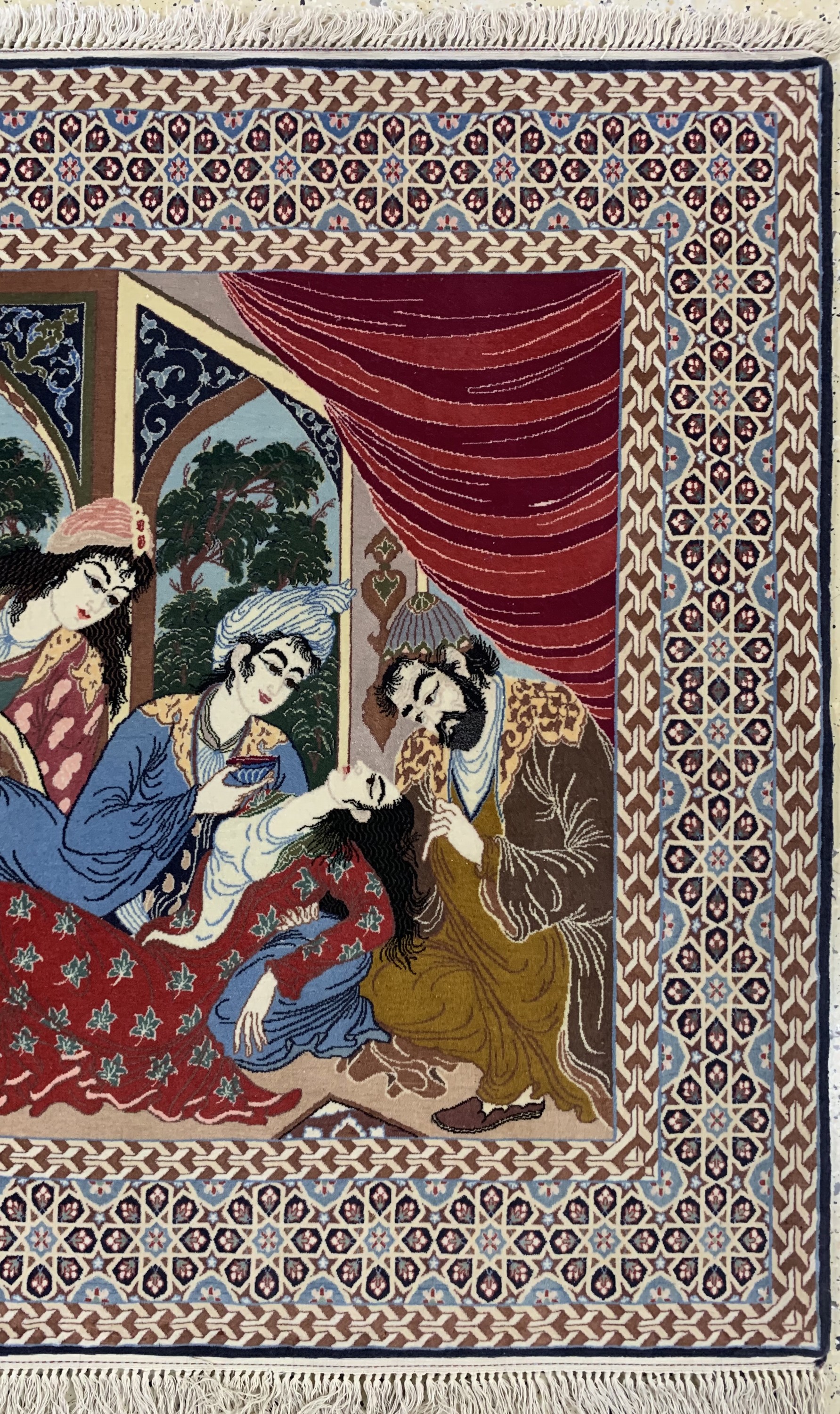 Detail a: Esfahan fein sign.(Enteshari), Persien, Mitte 20.Jhd., Korkwolle auf Seide, ca. 175 x 120cm, ca. 1.Mio. Kn/qm, EHZ: 1-2