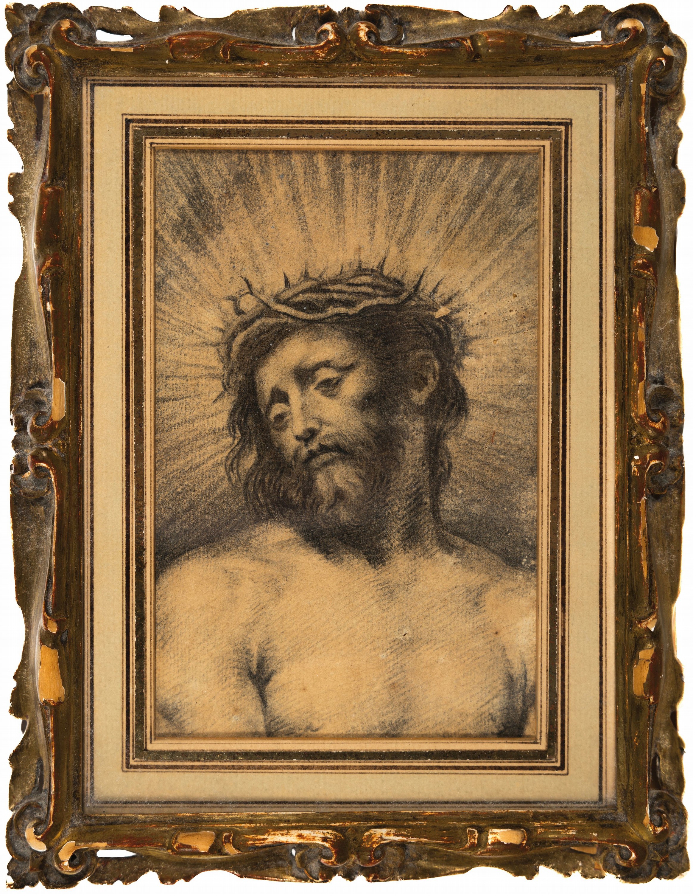 Detail k: Unbekannter Künstler, 18.Jh., Bleistiftzeichnung auf Papier, nach Anthonius van Dycks "Ecce Homo", unsigniert, unter Glas gerahmt 22x17 cm