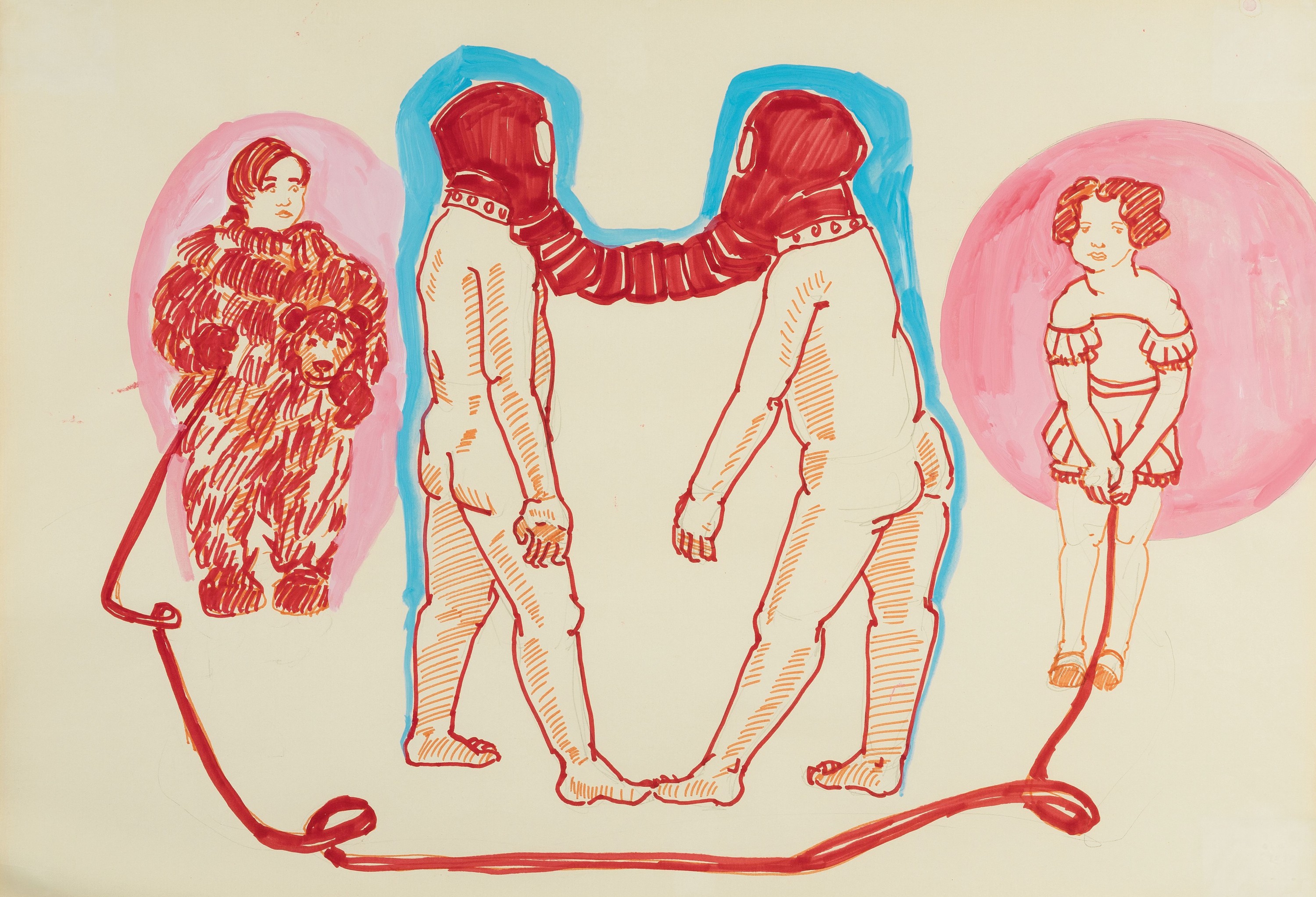 Cornelia Renz, geb. 1966 Kaufbeuren, "Fetisch", Bleistift und Farbstift auf Papier,42x60 cm, unter Glas gerahmt 52x71 cm; Renz studierte ...
