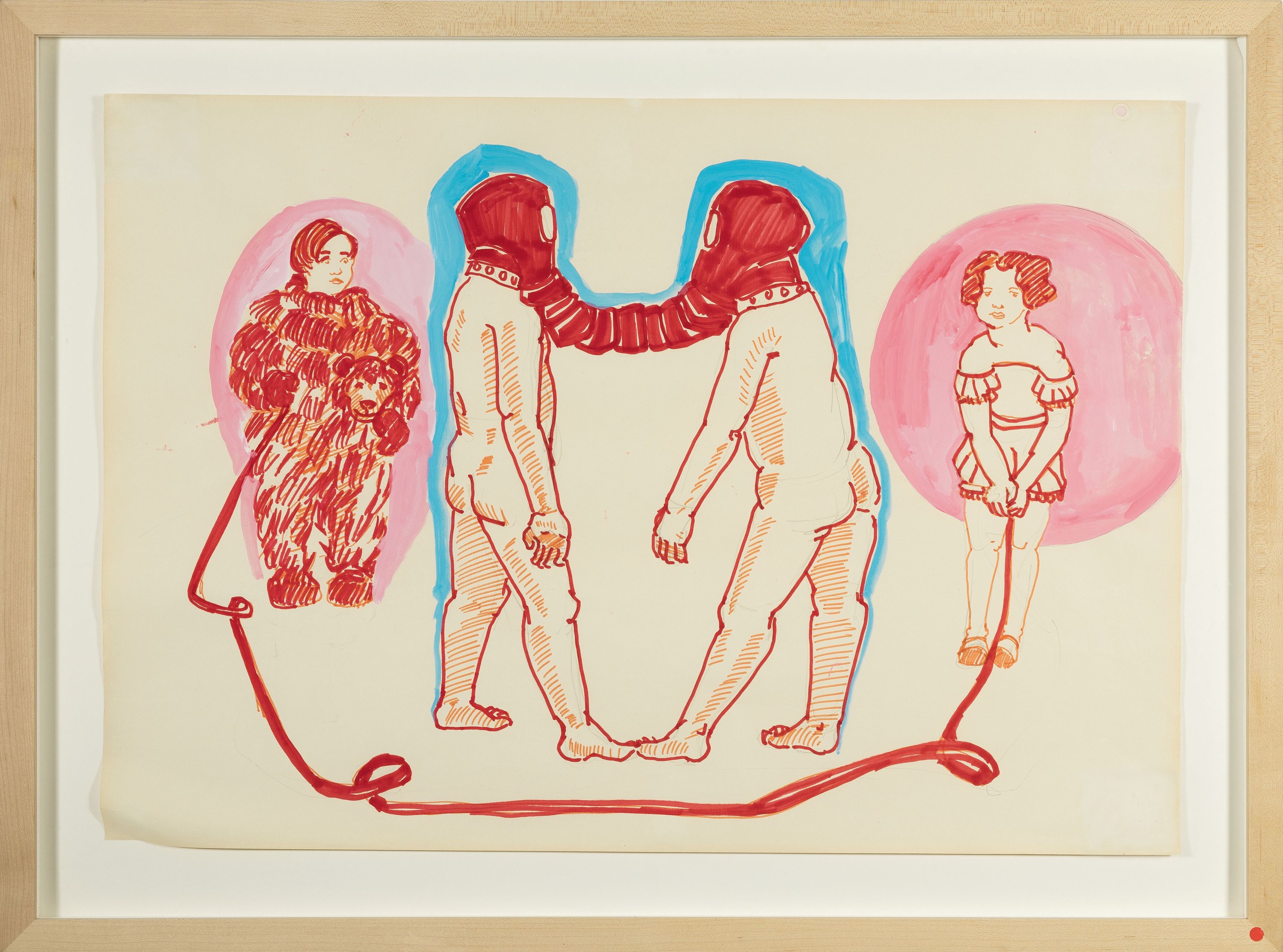Detail k: Cornelia Renz, geb. 1966 Kaufbeuren, "Fetisch", Bleistift und Farbstift auf Papier,42x60 cm, unter Glas gerahmt 52x71 cm; Renz studierte ...