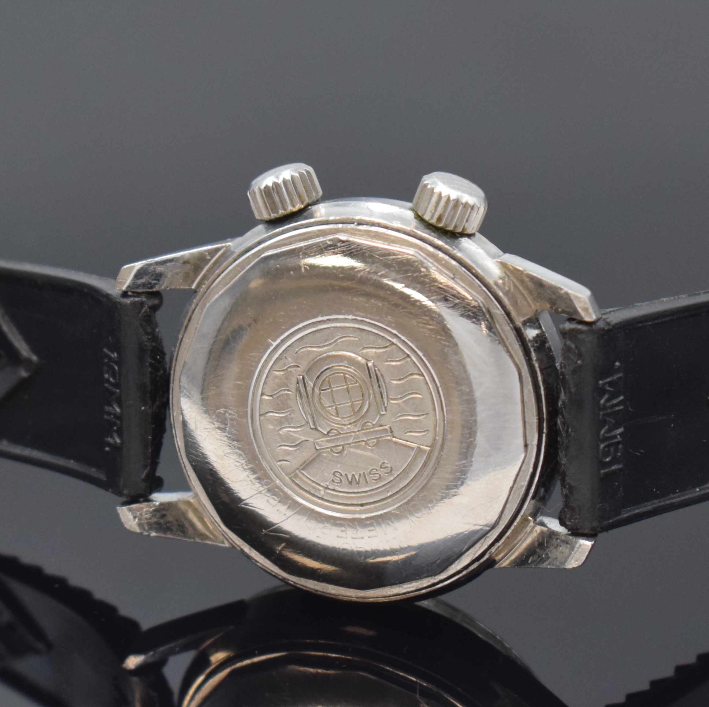 Detail c: PRECIMAX Aquamax Taucherarmbanduhr in Stahl, Schweiz um 1968, Automatik, verschr. Super- Kompressor Geh., Boden m. Tauchersymbol berieb., graue, ...
