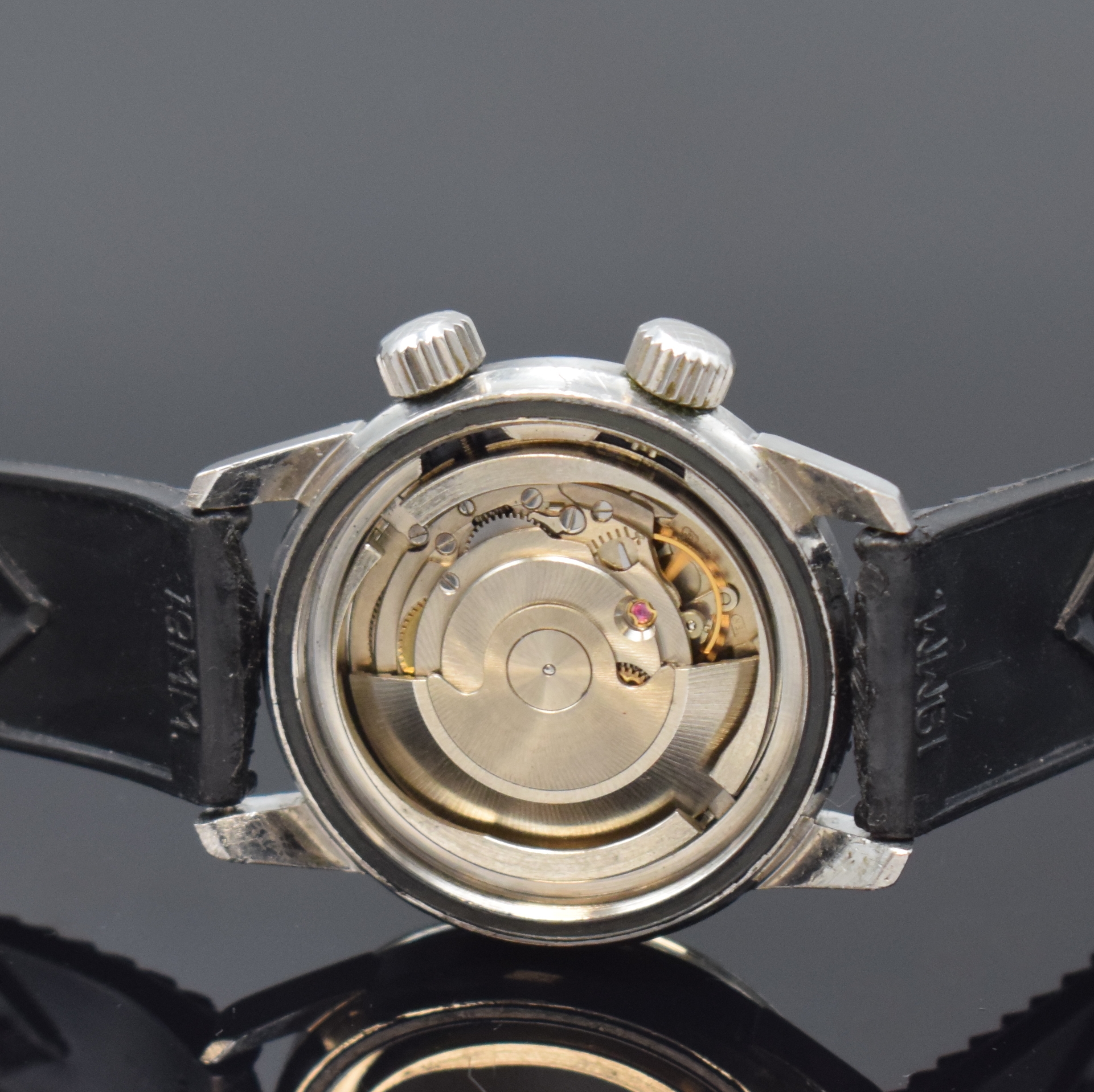Detail d: PRECIMAX Aquamax Taucherarmbanduhr in Stahl, Schweiz um 1968, Automatik, verschr. Super- Kompressor Geh., Boden m. Tauchersymbol berieb., graue, ...