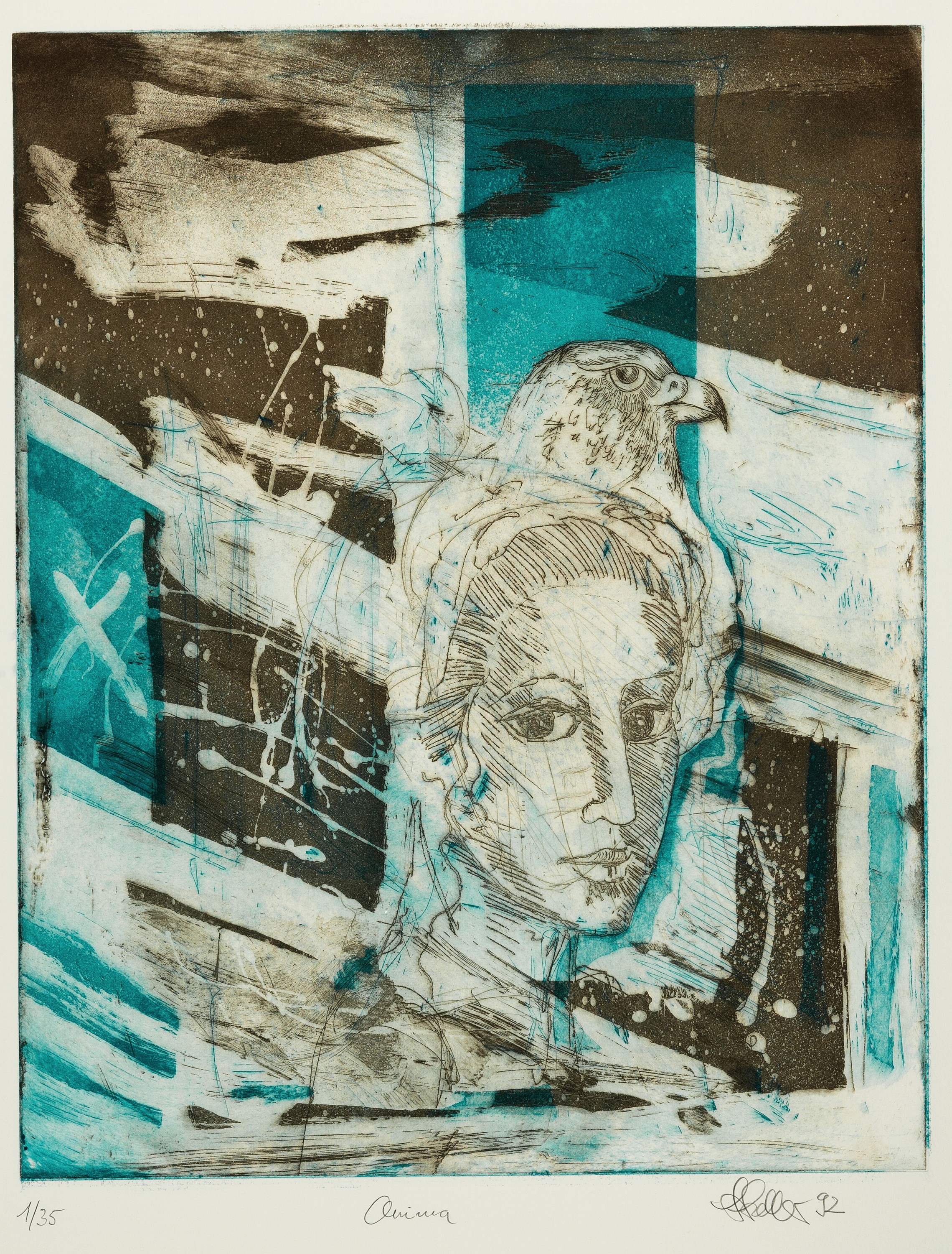 Detail a: Klaus Heinrich Keller, 1938-2018 Godramstein , 2 Farbradierungen, "Olivia" 1992 Ed. 1/35;ohne Titel 1994 Ed. 35/40, je unter Glas gerahmt ...