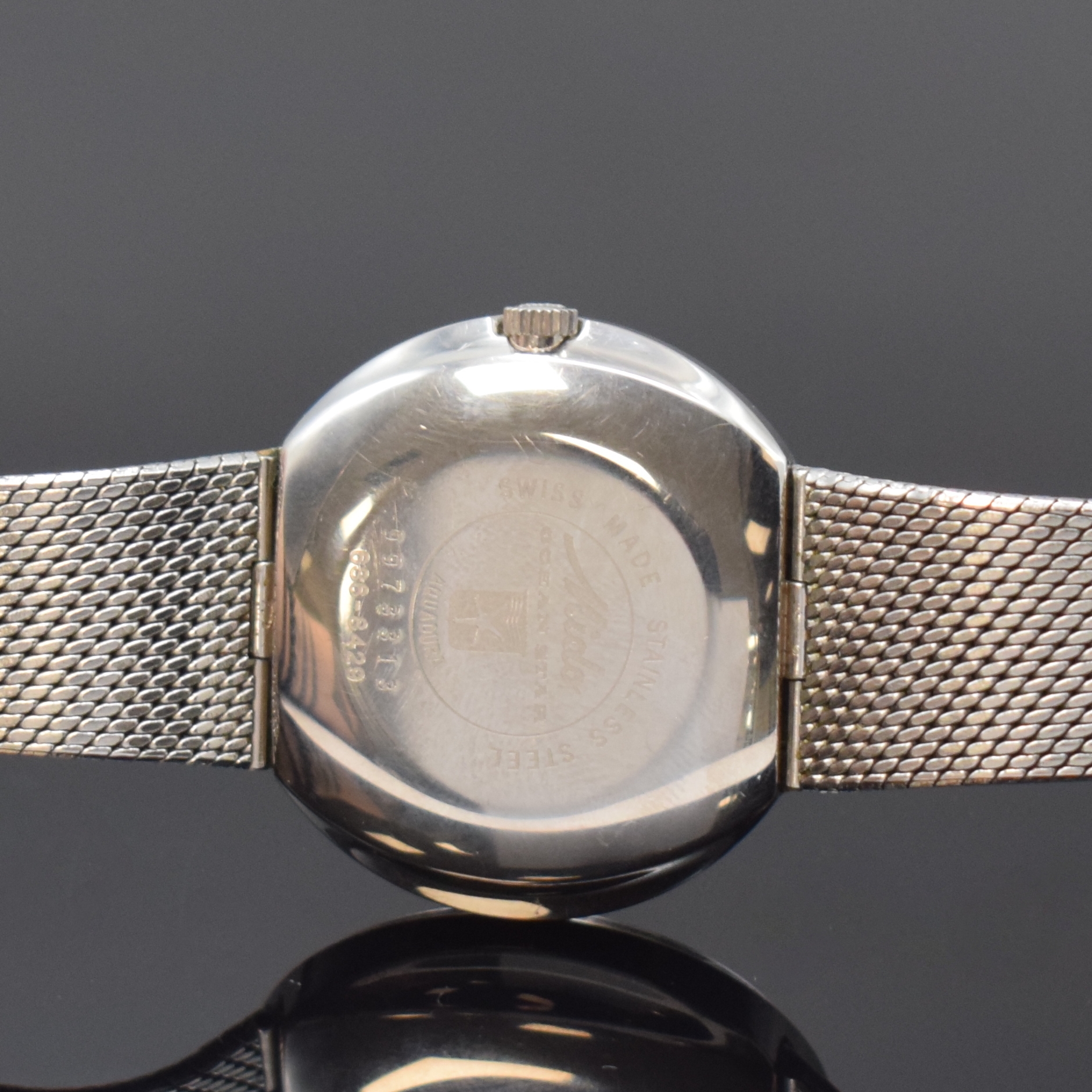 Detail d: MIDO Ocean Star Datoday Commander Armbanduhr in Stahl/Stahlband Referenz 8429, Schweiz um 1980, Automatik, Monocoque-Geh., integr. Milanaiseband, ...