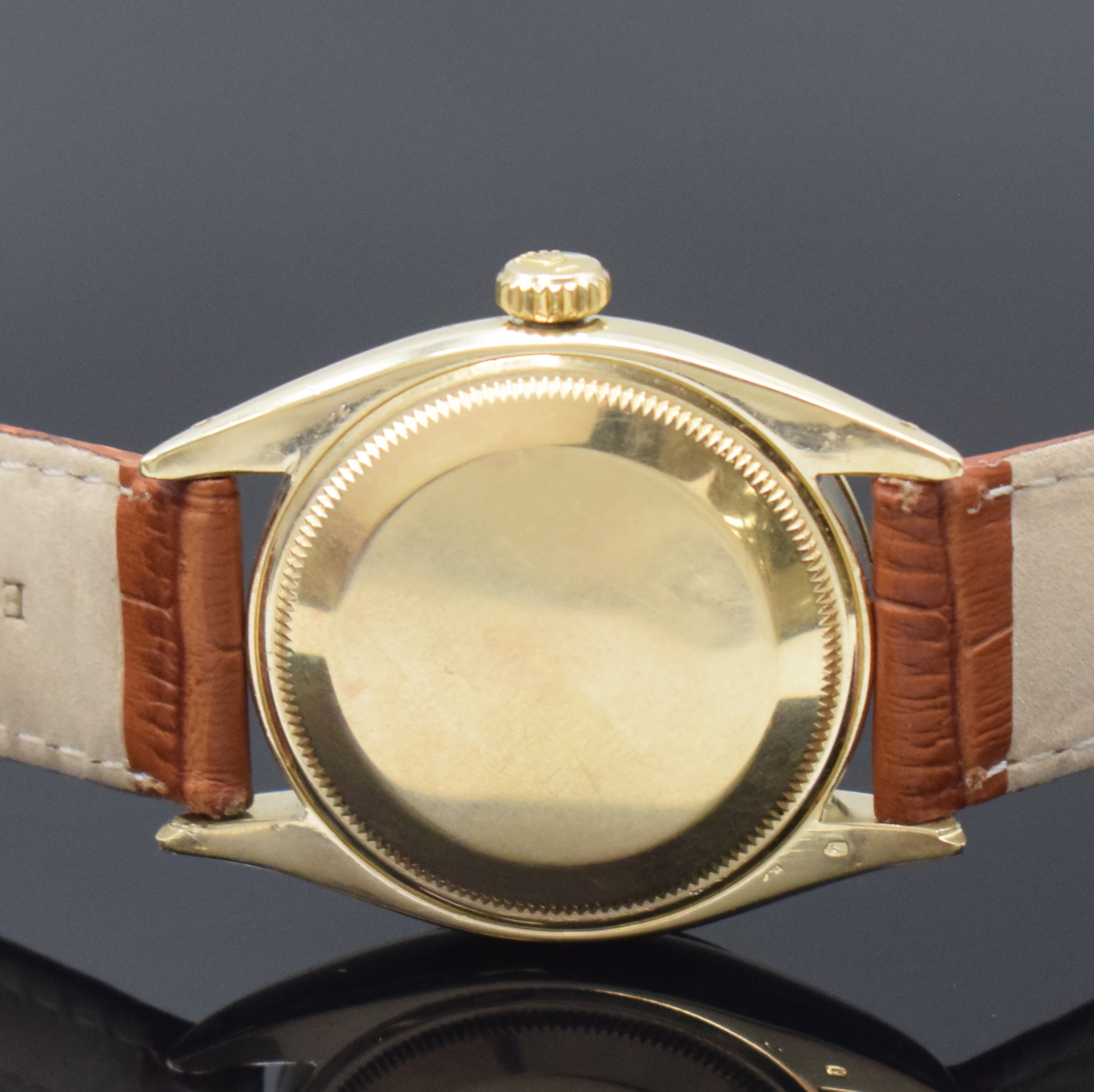 Detail c: ROLEX Zephyr sehr seltene "AMTLICH GEPRÜFTER CHRONOMETER" Herrenarmbanduhr Referenz 6582, Schweiz um 1955, GG 585/000, Boden mit Ref. 6582 ...