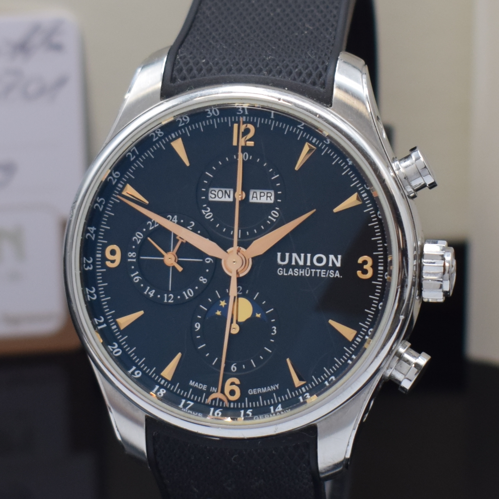 Detail a: UNION Glashütte Belisar Armbandchronograph mit Vollkalenderanzeige in Stahl, Deutschland lt. orig. Pap. verk. 2019, Automatik, beids. vergl. Geh., ...