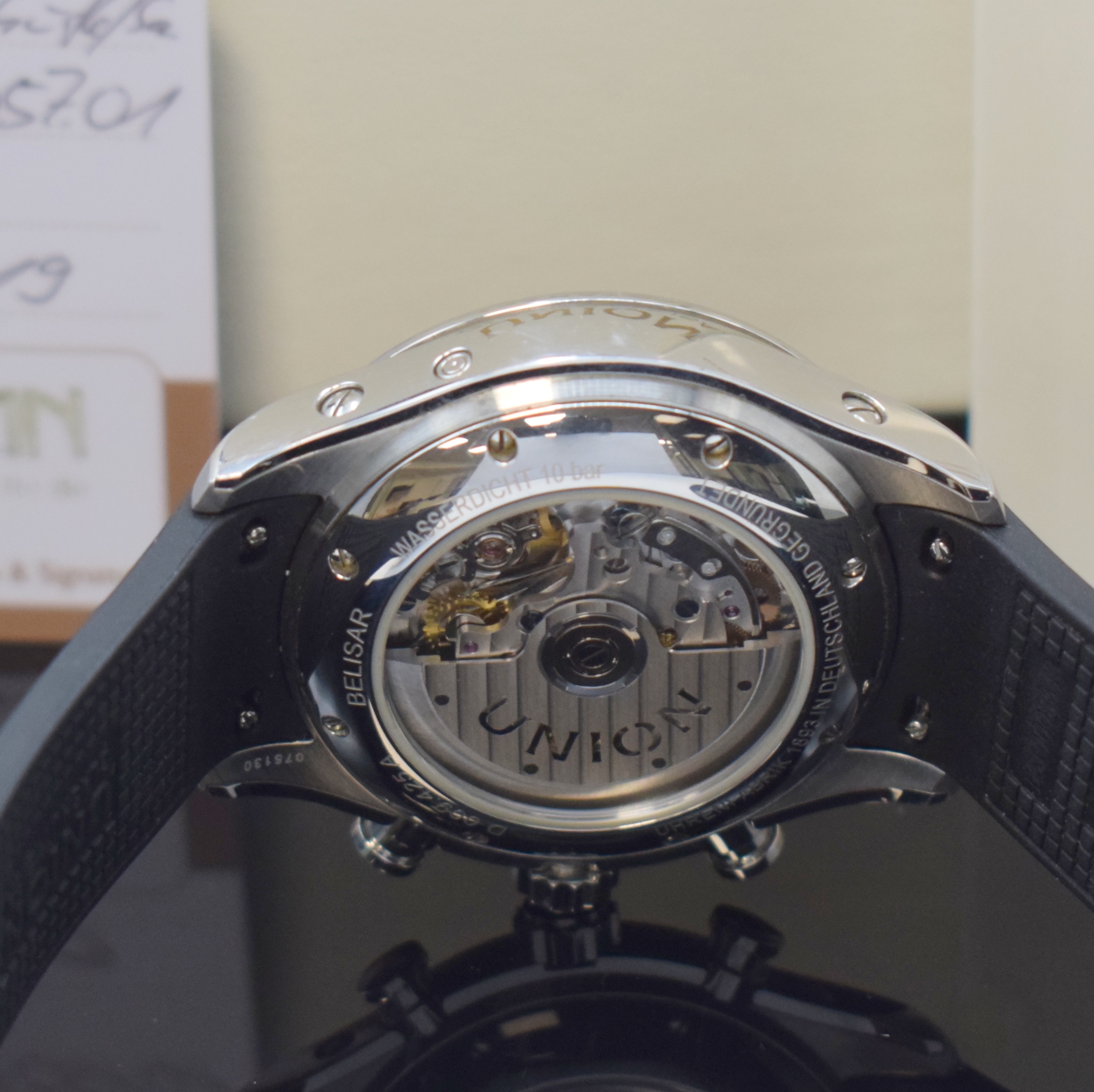 Detail f: UNION Glashütte Belisar Armbandchronograph mit Vollkalenderanzeige in Stahl, Deutschland lt. orig. Pap. verk. 2019, Automatik, beids. vergl. Geh., ...