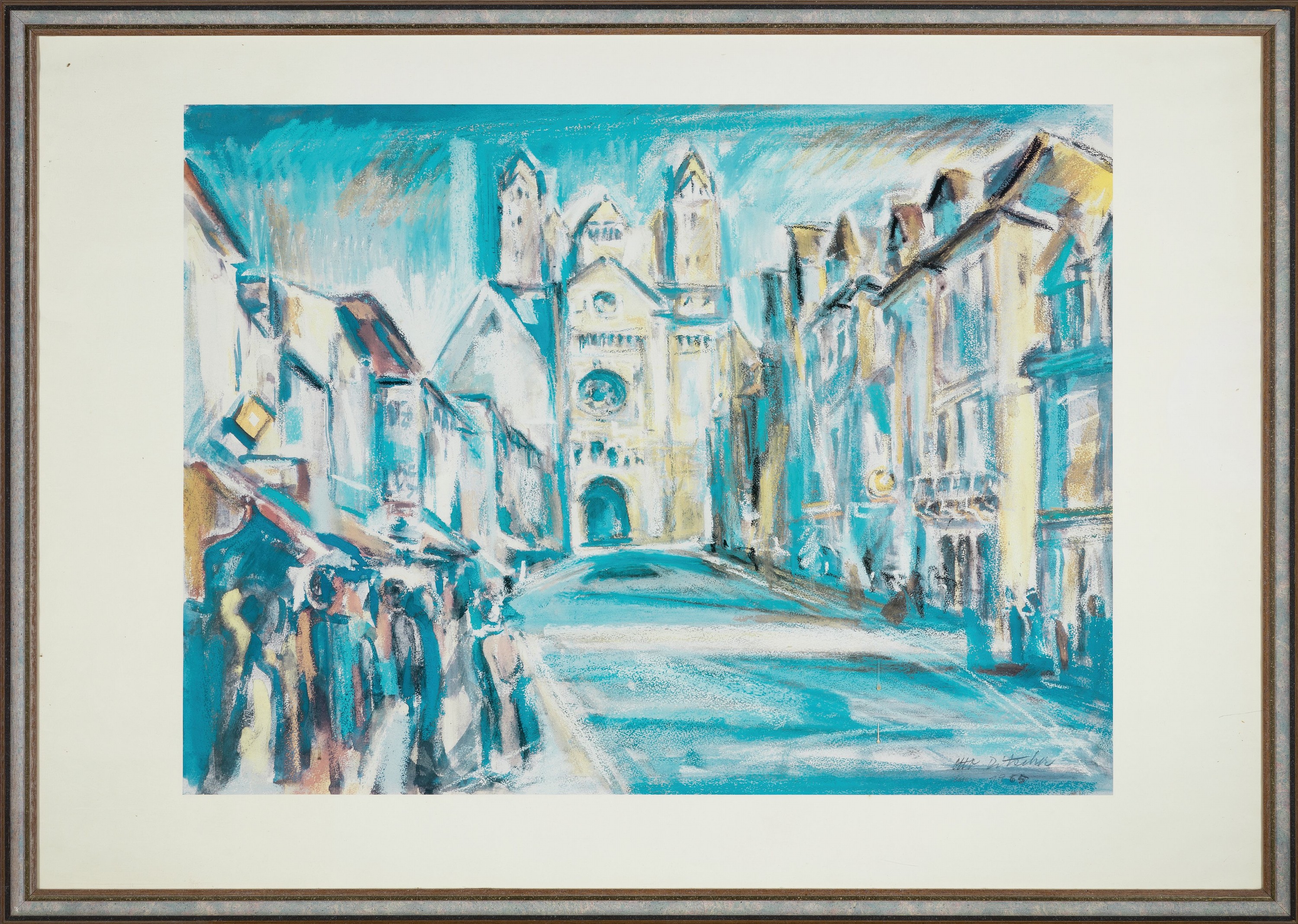 Detail k: Otto Ditscher, 1903-1987 Neuhofen, Blick über die Maximiliansstraße auf den Dom zu Speyer, Pastell und Gouache auf Papier, rechts unten signiert ...