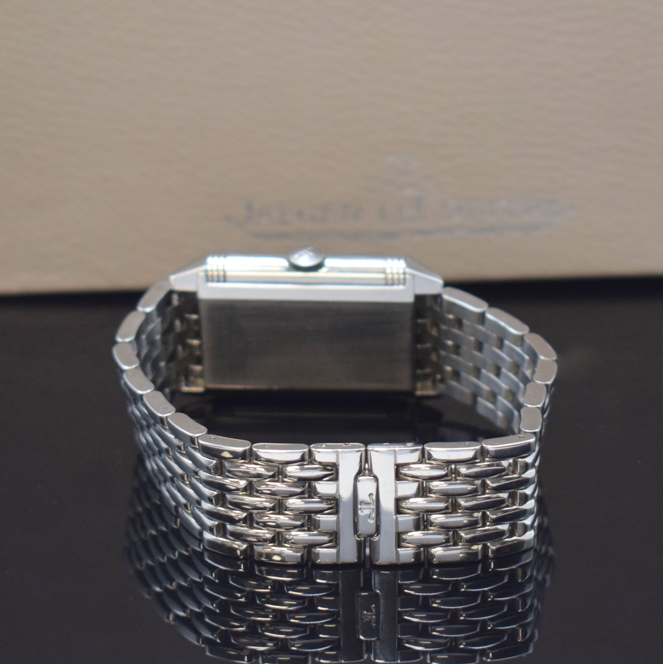 Detail b: Jaeger-LeCoultre Armbanduhr Reverso Grande Taille Referenz 270.8.62, Handaufzug, Schweiz um 2000, um 180 Grad drehbares Edelstahl-Wendegehäuse inkl. ...