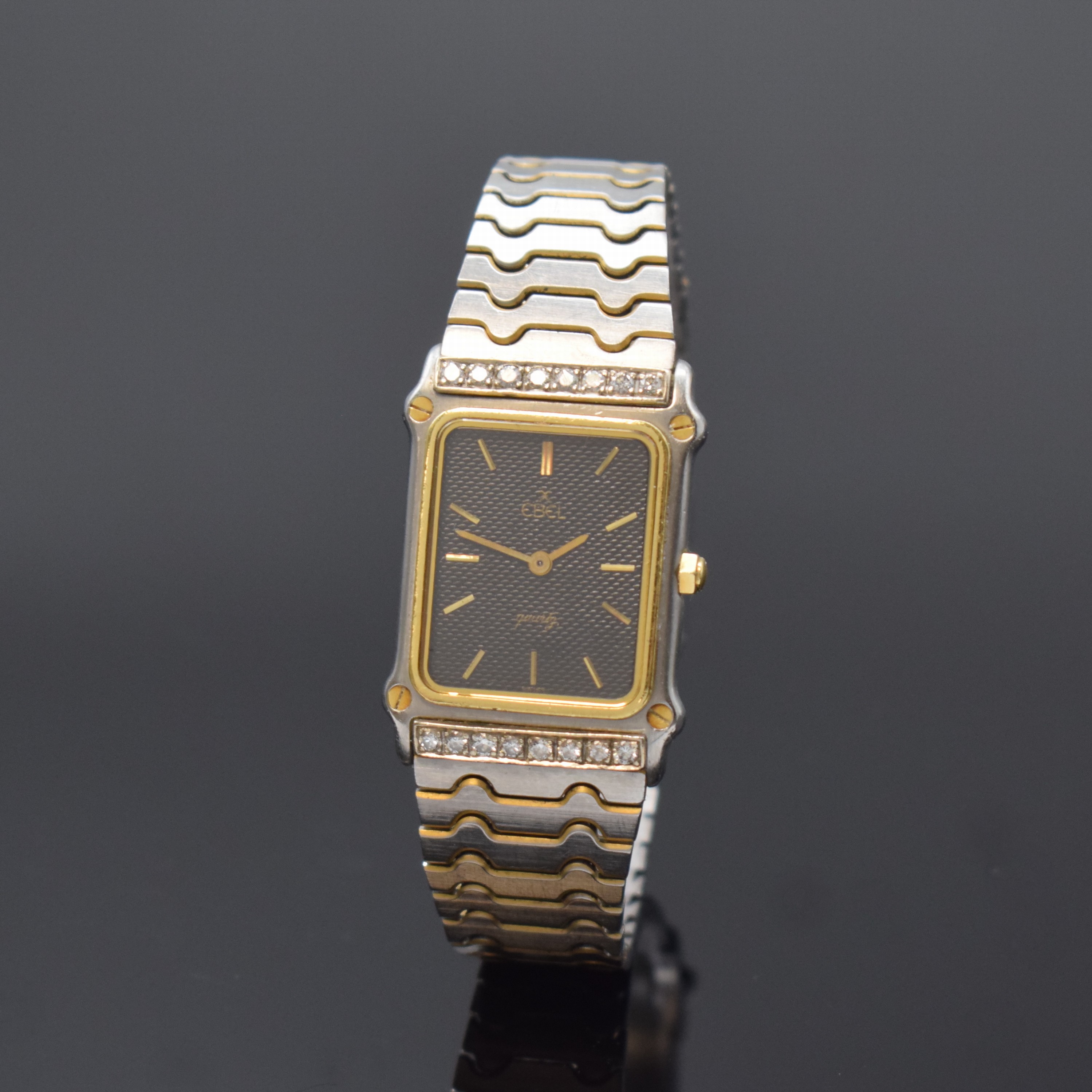 EBEL Sport Classic Damenarmbanduhr mit Diamantbesatz Referenz 181901, Schweiz um 1995, quarz, Edelstahl/Gold komb. inkl. orig. Gliederband, Boden ...