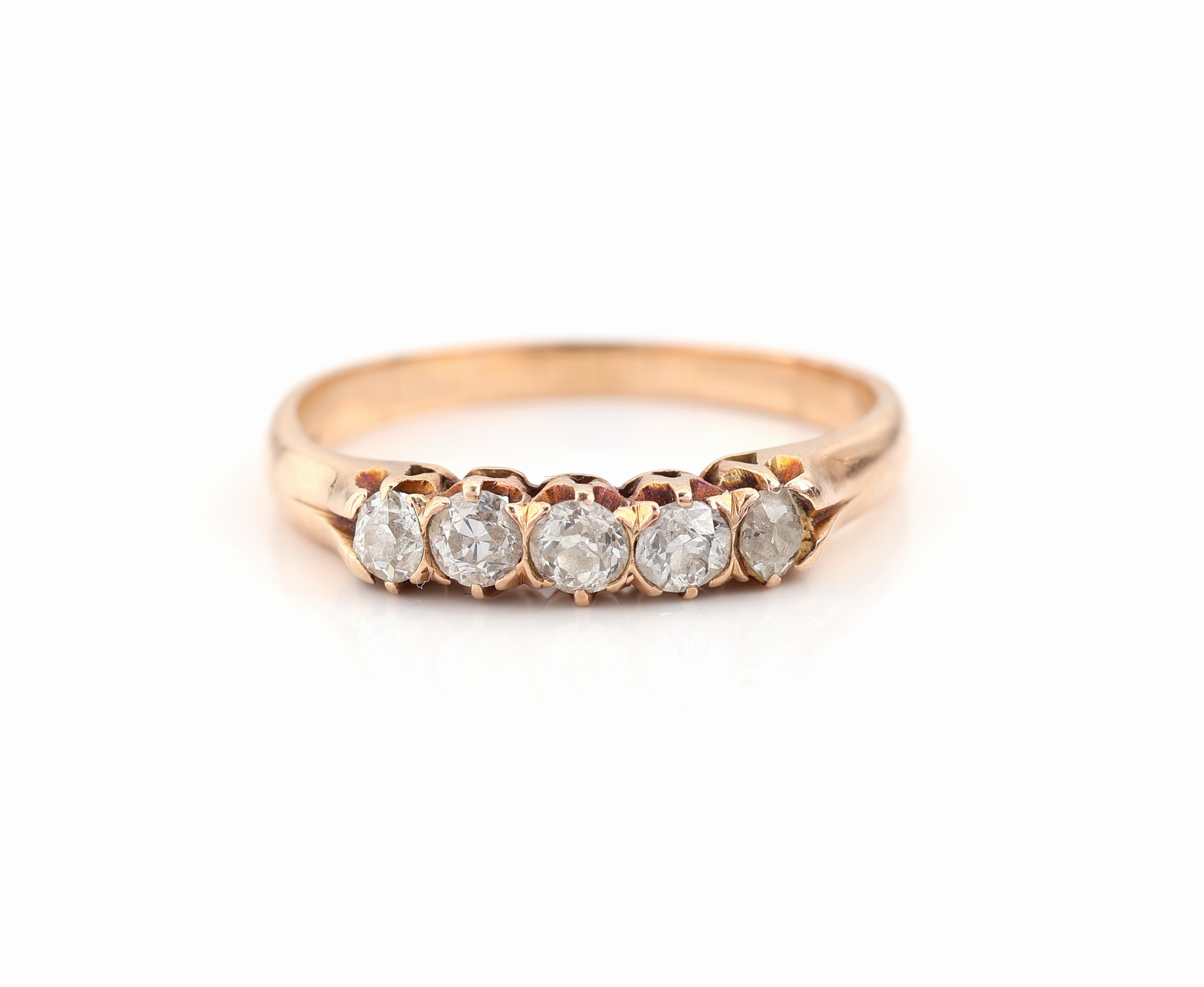 Detail b: 14 kt Gold Diamant-Ring, um 1900/10, GG 585/000, 5 Altschliffdiamanten zus. ca. 0.36 ct l.get.Weiß-Weiß/p, RW 56, ca. 2.3 g