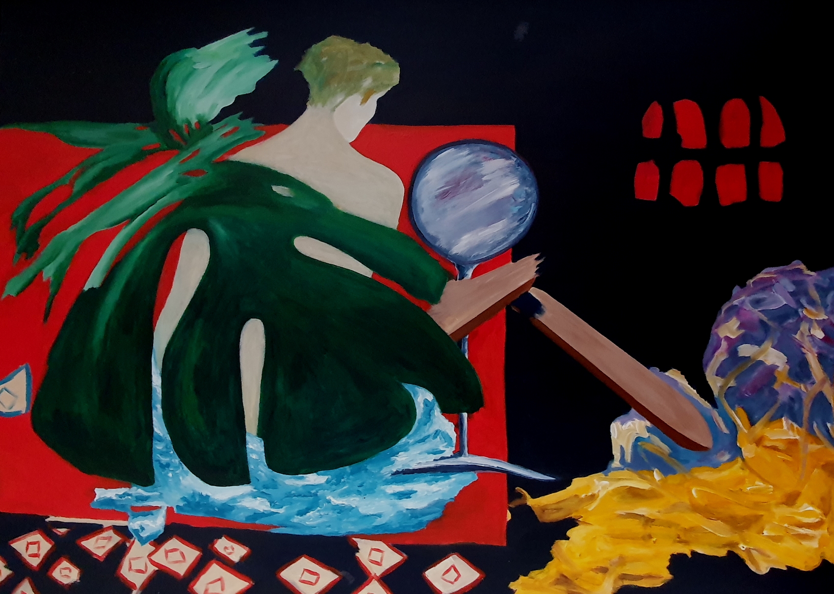Detail a: Reinhard Ader, geb. 1949 Kaiserslautern, Rot im Raum, Acryl/Lwd, rückseitig betitelt, signiert, dat. 2020 und Monogrammstempel, ca. 105x145, ...