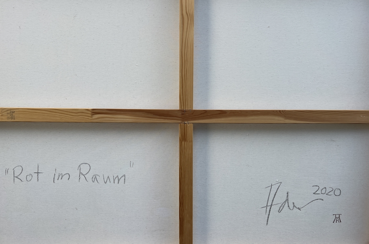 Detail b: Reinhard Ader, geb. 1949 Kaiserslautern, Rot im Raum, Acryl/Lwd, rückseitig betitelt, signiert, dat. 2020 und Monogrammstempel, ca. 105x145, ...