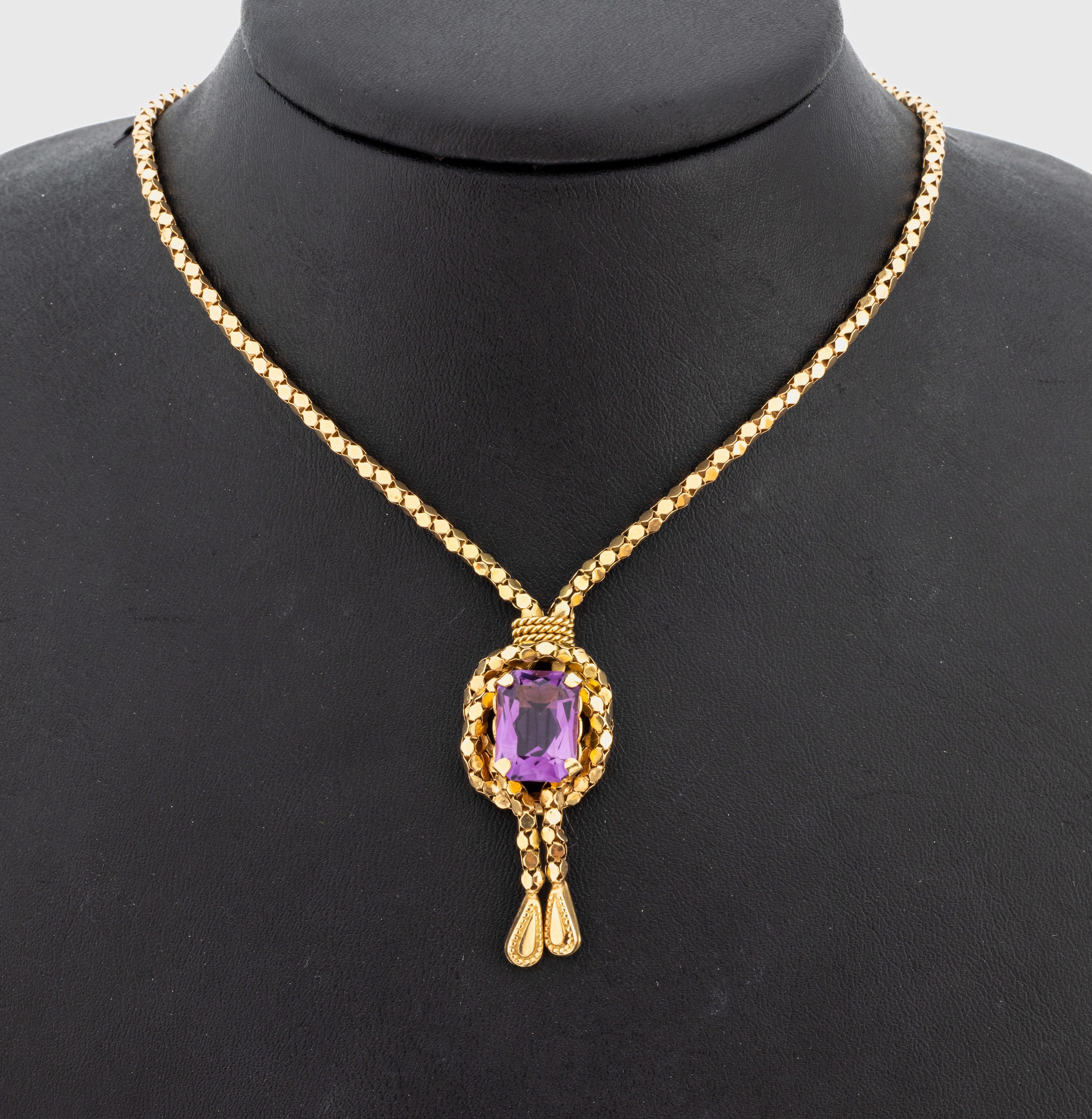 18 kt Gold Amethyst-Collier, GG 750/000, facett. Amethyst, L. ca. 49 cm, Federringschließe, ca. 12.8 g