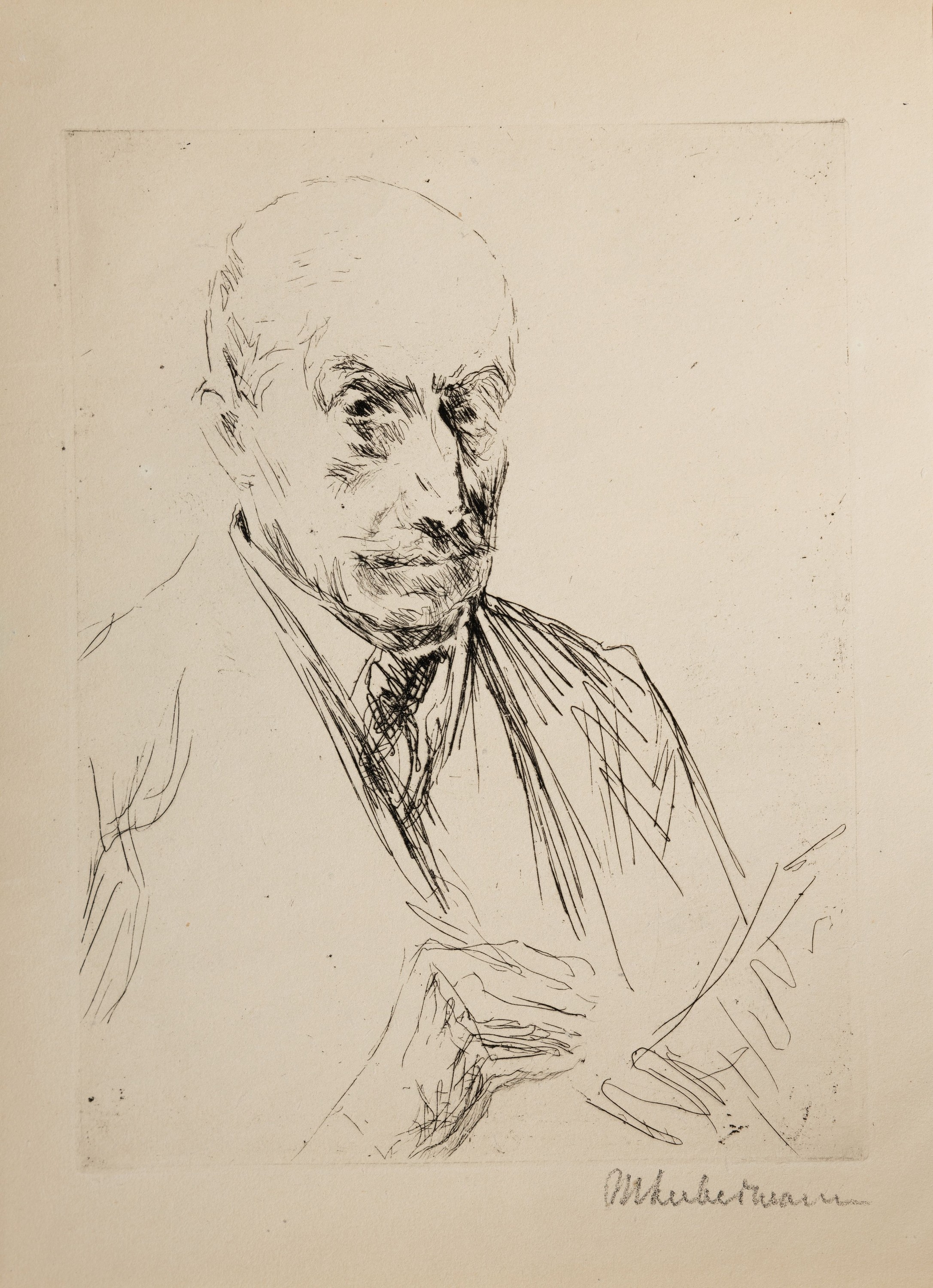 Detail k: Max Liebermann, 1847-1935, "Selbst Bildnis", 1922, Kaltnadelradierung, handsign., Blatt ca. 23x29 cm