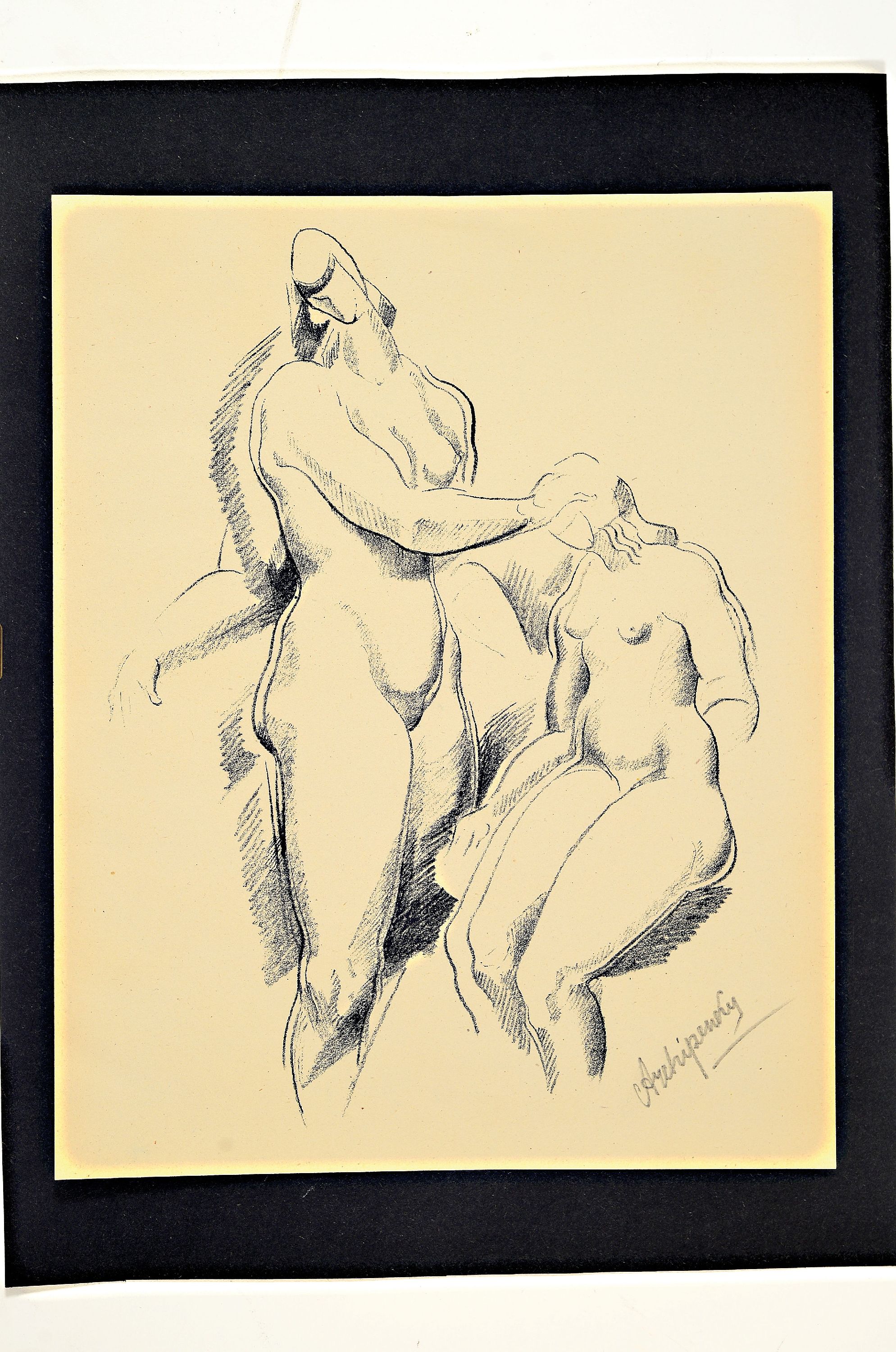 Detail k: Alexander Archipenko, 1887-1964, zwei Damenakte, handsignierte Lithografie, auf schwarzer Unterlage befestigt, ca. 26x32,5 cm