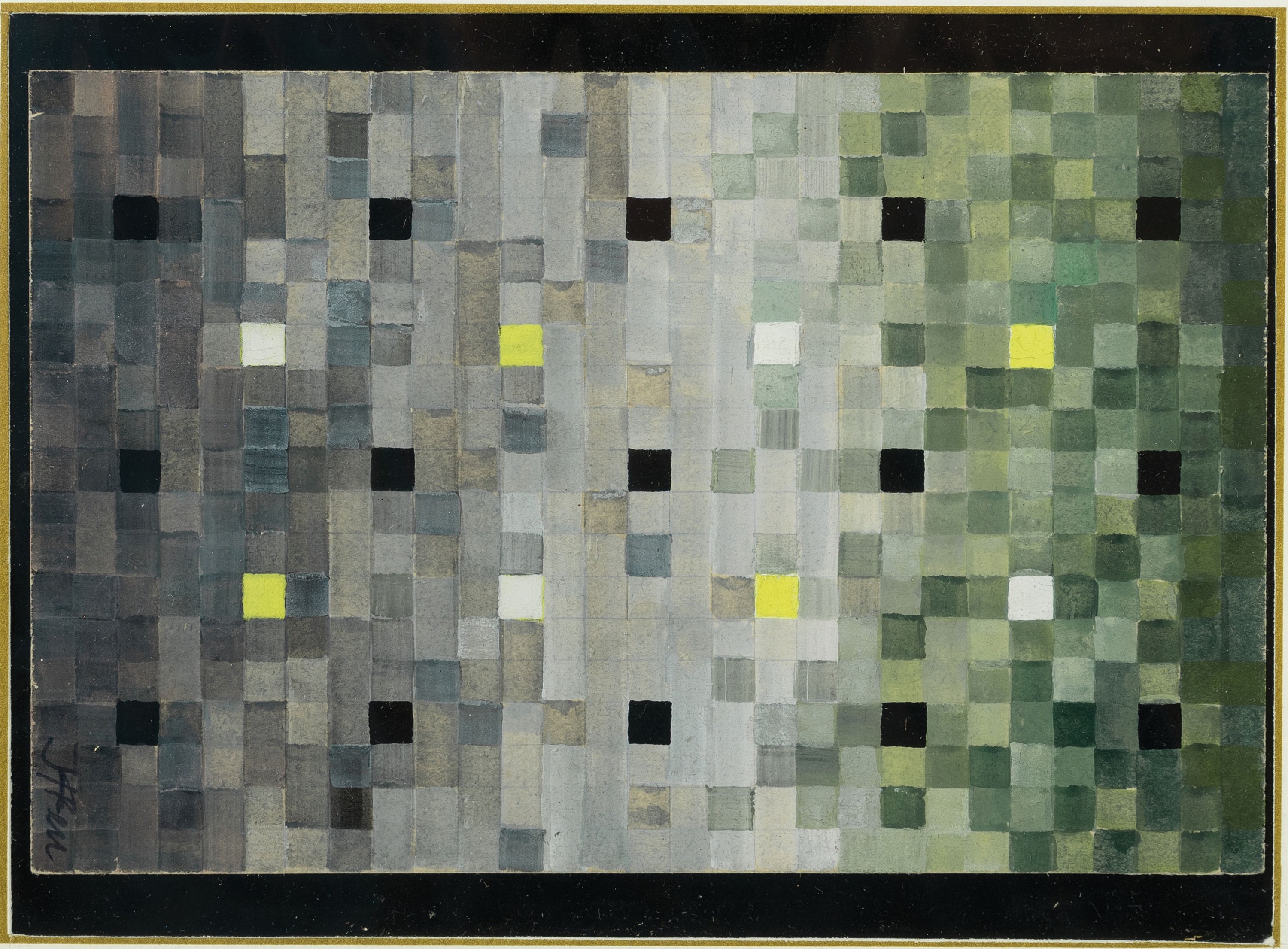 Johannes Itten, 1888-1967, "farbige Quadrate", Aquarell, signiert, verso Nachlass-Stempel, unter Glas, motiv ca. 14,5x9,5 cm, gesamt ...