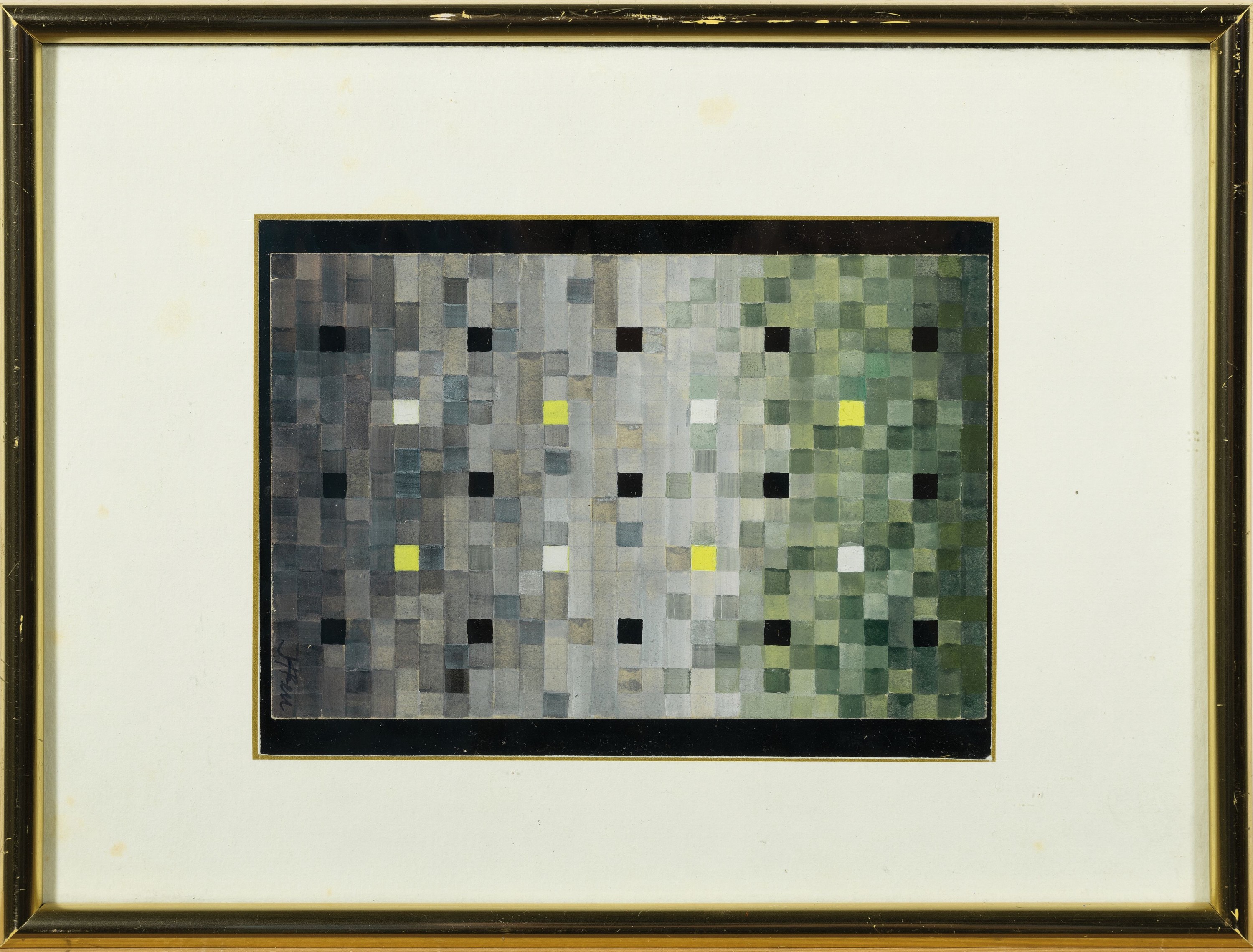 Detail k: Johannes Itten, 1888-1967, "farbige Quadrate", Aquarell, signiert, verso Nachlass-Stempel, unter Glas, motiv ca. 14,5x9,5 cm, gesamt ...