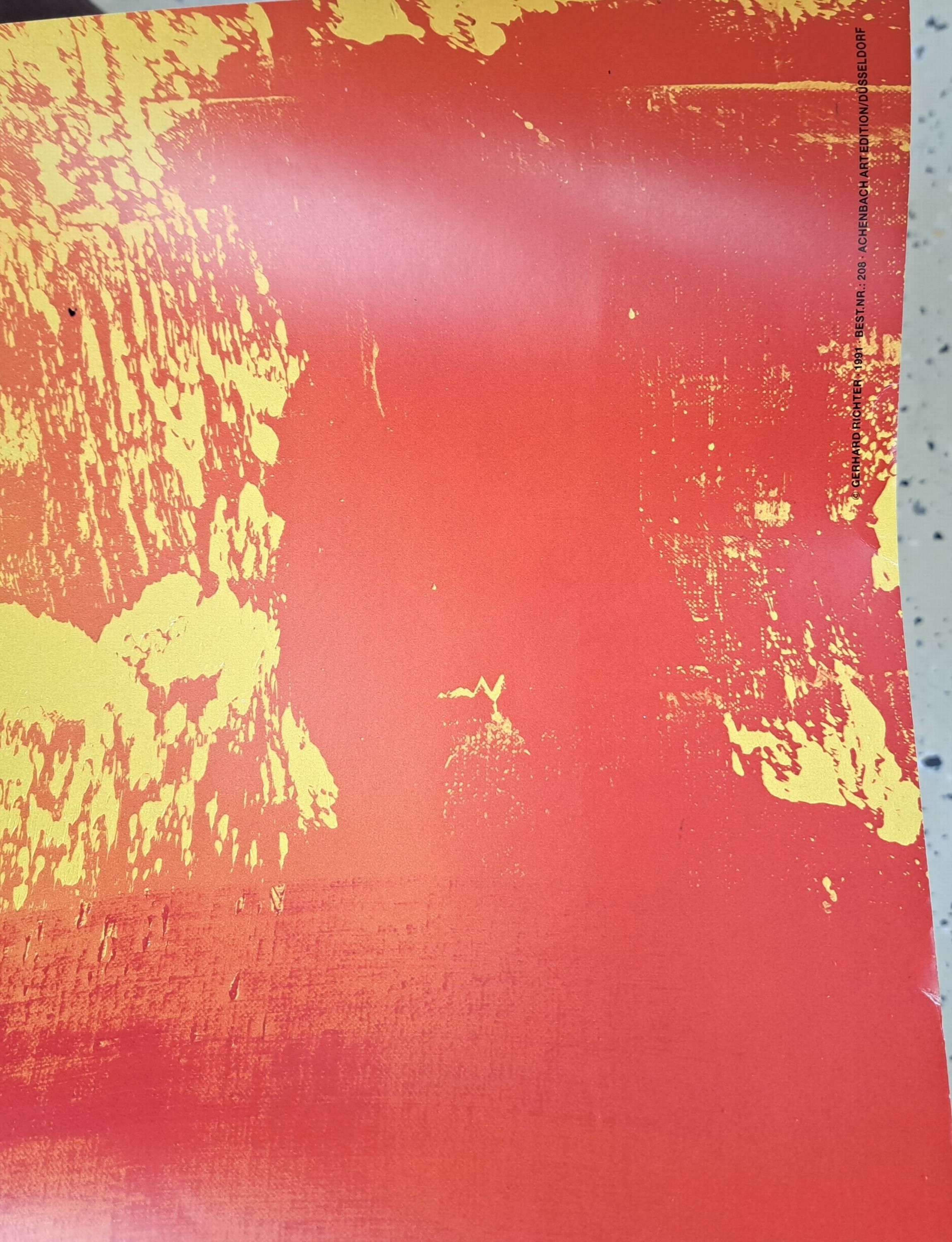 Detail r: Gerhard Richter, geb. 1932, Titel: Merlin, Farboffset auf glattem Papier, handsign., 1991, ca. 111x115,5 cm, griffknicke sichtbar