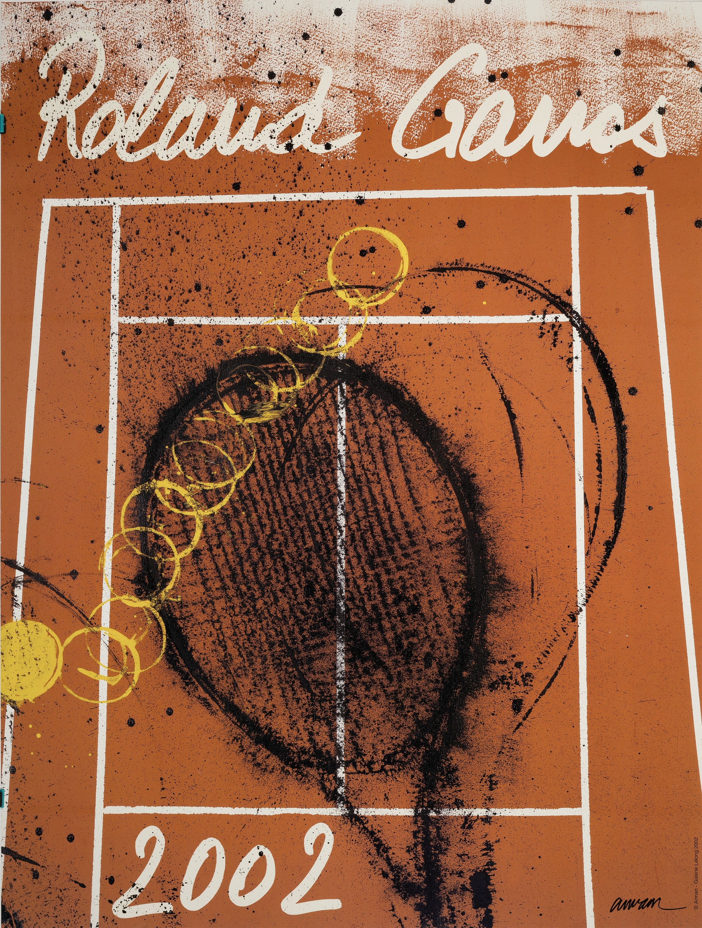 Fernrades Arman, 1928-2005, Farboffset-Lithografie, Titel/Motiv: für das Tennisturnier Roland Garros in Paris im Jahr 2002, ca. 57x75 cm
