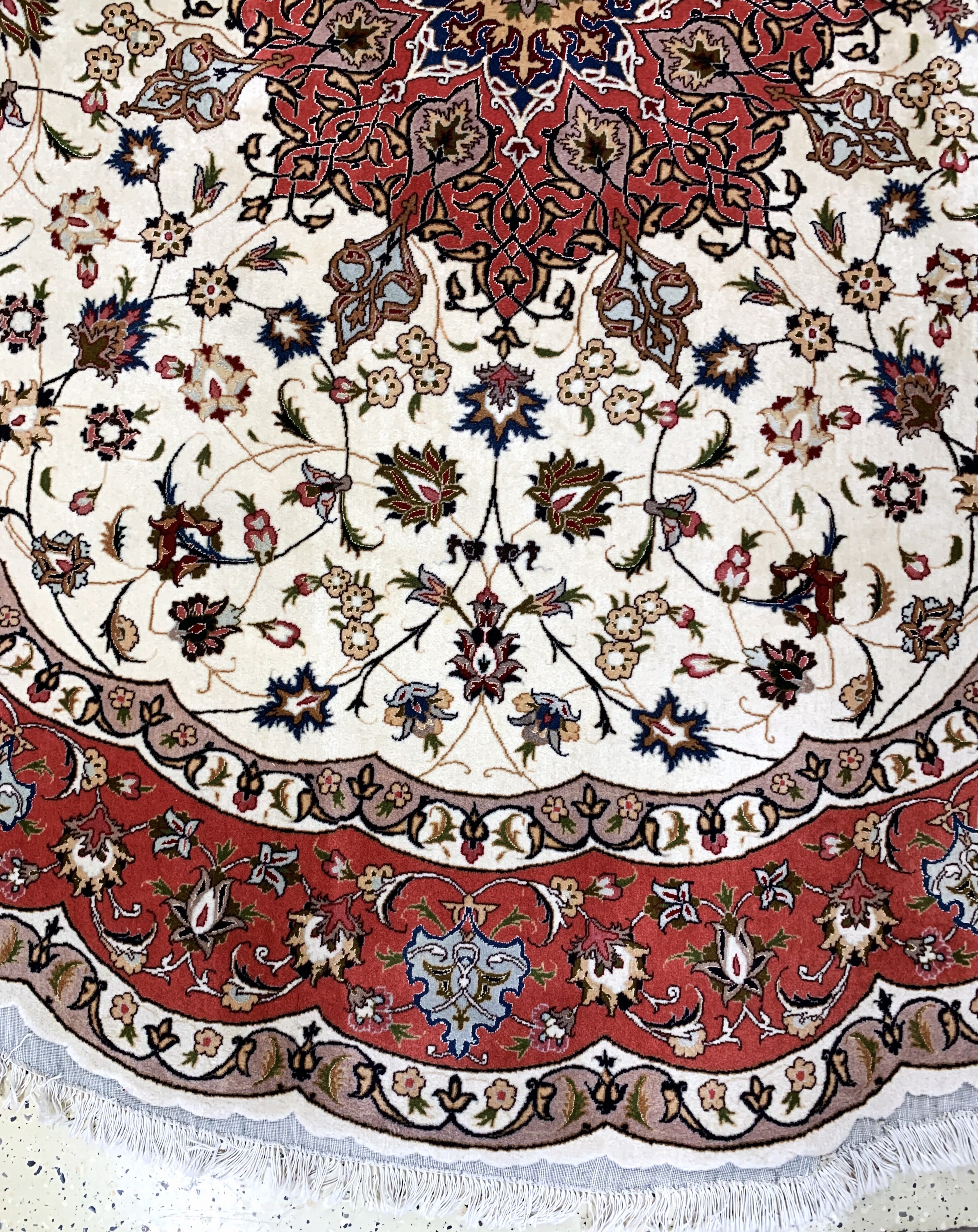 Detail d: Täbriz fein(50 Raj), Persien, Ende 20.Jhd, Korkwolle mit Seide, Durchmesser: ca. 250 cm, EHZ: 2