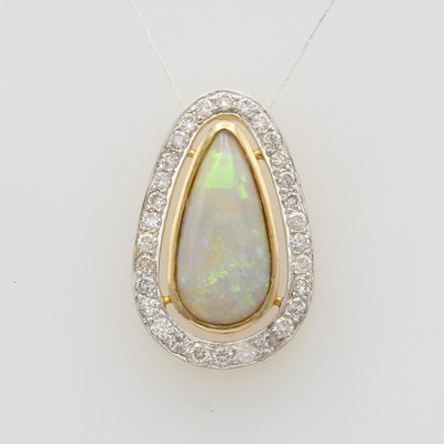 Image 26873112 - Anhänger mit Opal und Brillanten, GG 585/000, Opaltropfen ca. 2.9 ct umfasst v. ...