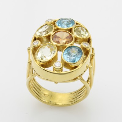 Image 26873167 - Ring mit Zirkonen und Brillanten, GG 585/000, bunte Zirkone zus. ca. 8.7 ct, Brill. zus. ...