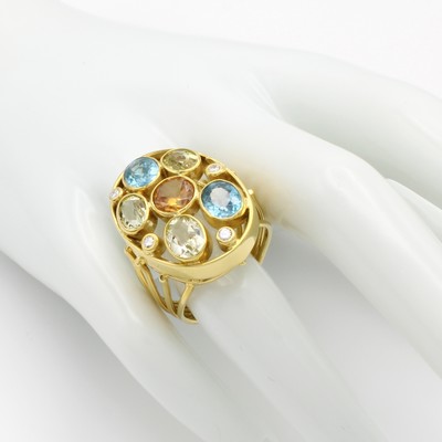 26873167a - Ring mit Zirkonen und Brillanten, GG 585/000, bunte Zirkone zus. ca. 8.7 ct, Brill. zus. ...