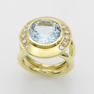Image 26873246 - Ring mit Aquamarin und Brillanten, GG 585/ 000, z.T. matt., runder Aquam. ca. 5.65 ct, ...