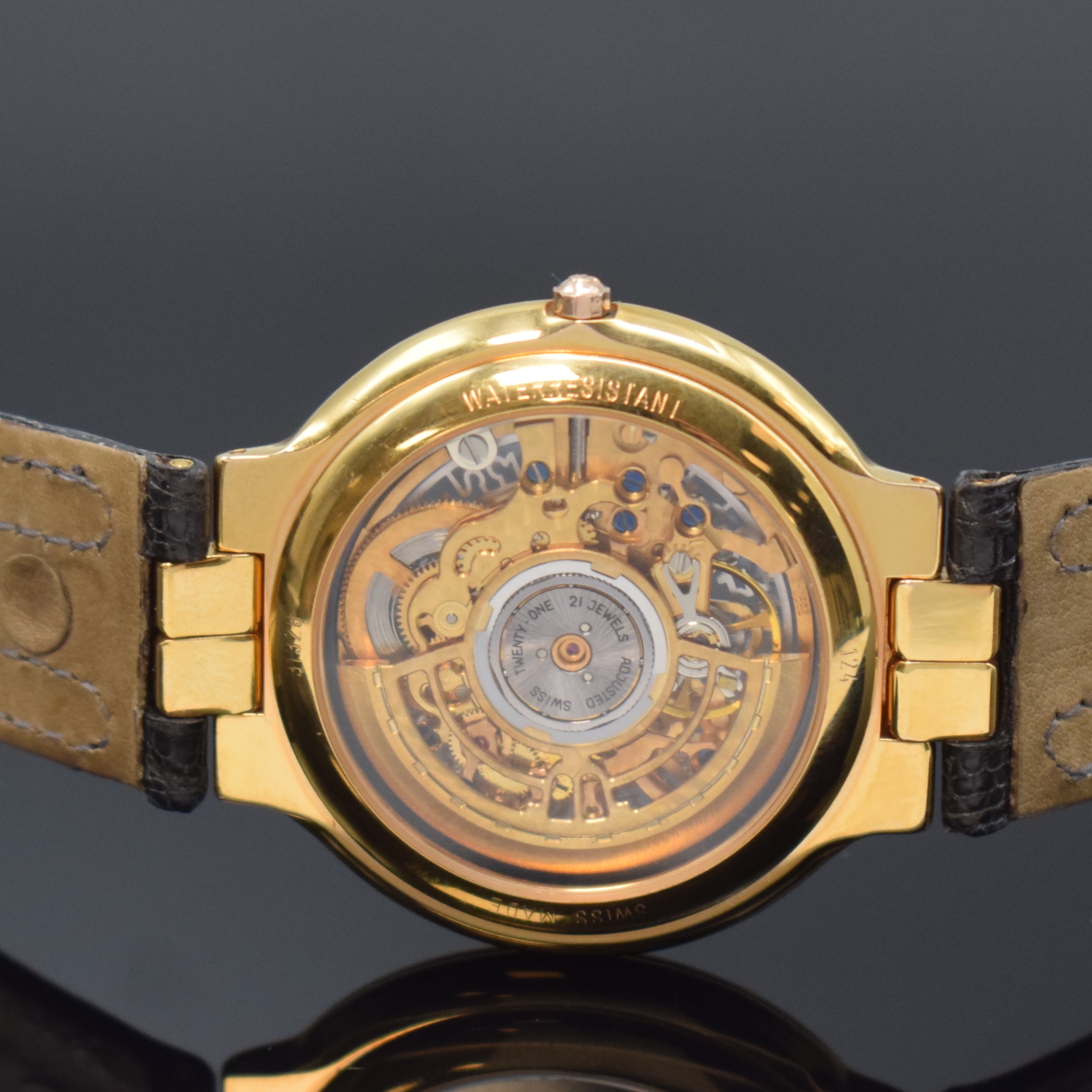 Detail c: MAURICE LACROIX skelettierte Herrenarmbanduhr, Schweiz um 1995, Automatik, verg. Geh. beids. vergl., Boden aufgedr., orig. Lederband m. verg. ...