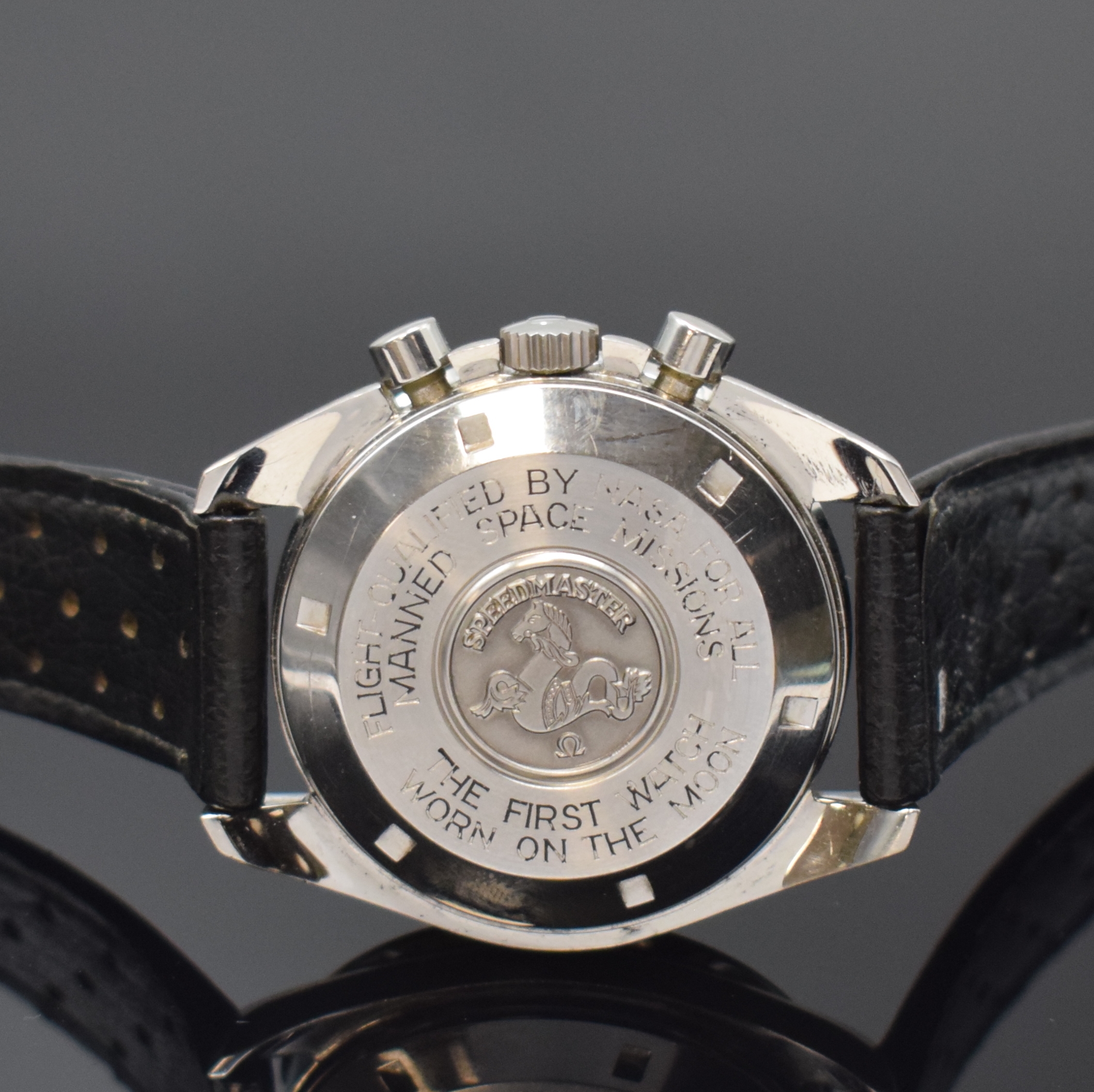 Detail d: OMEGA Speedmaster Professional Armbandchronograph Referenz 145022-71ST, Schweiz um 1971, Handaufzug, Edelstahlgeh. inkl. Lederband m. orig. ...