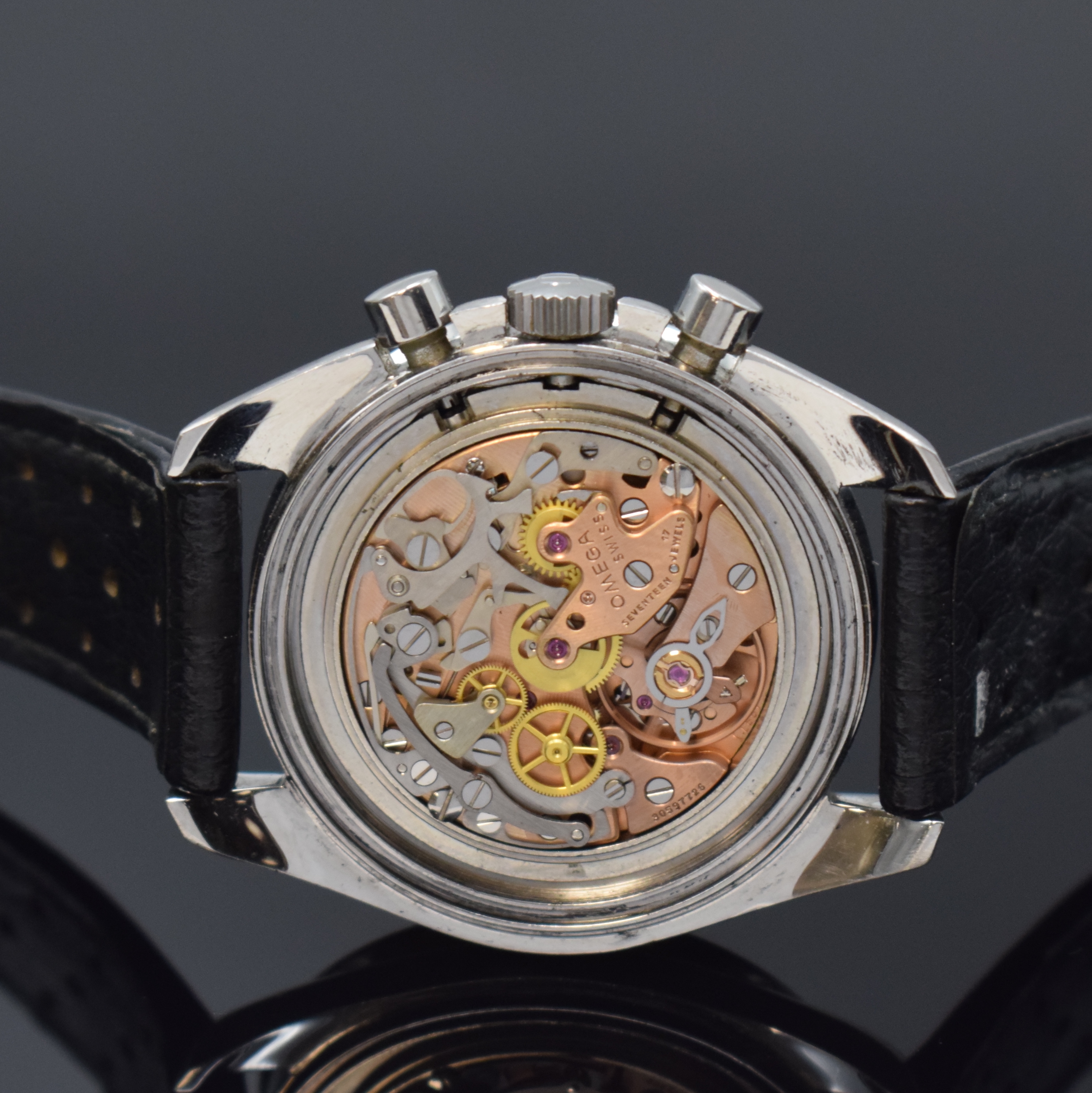 Detail e: OMEGA Speedmaster Professional Armbandchronograph Referenz 145022-71ST, Schweiz um 1971, Handaufzug, Edelstahlgeh. inkl. Lederband m. orig. ...