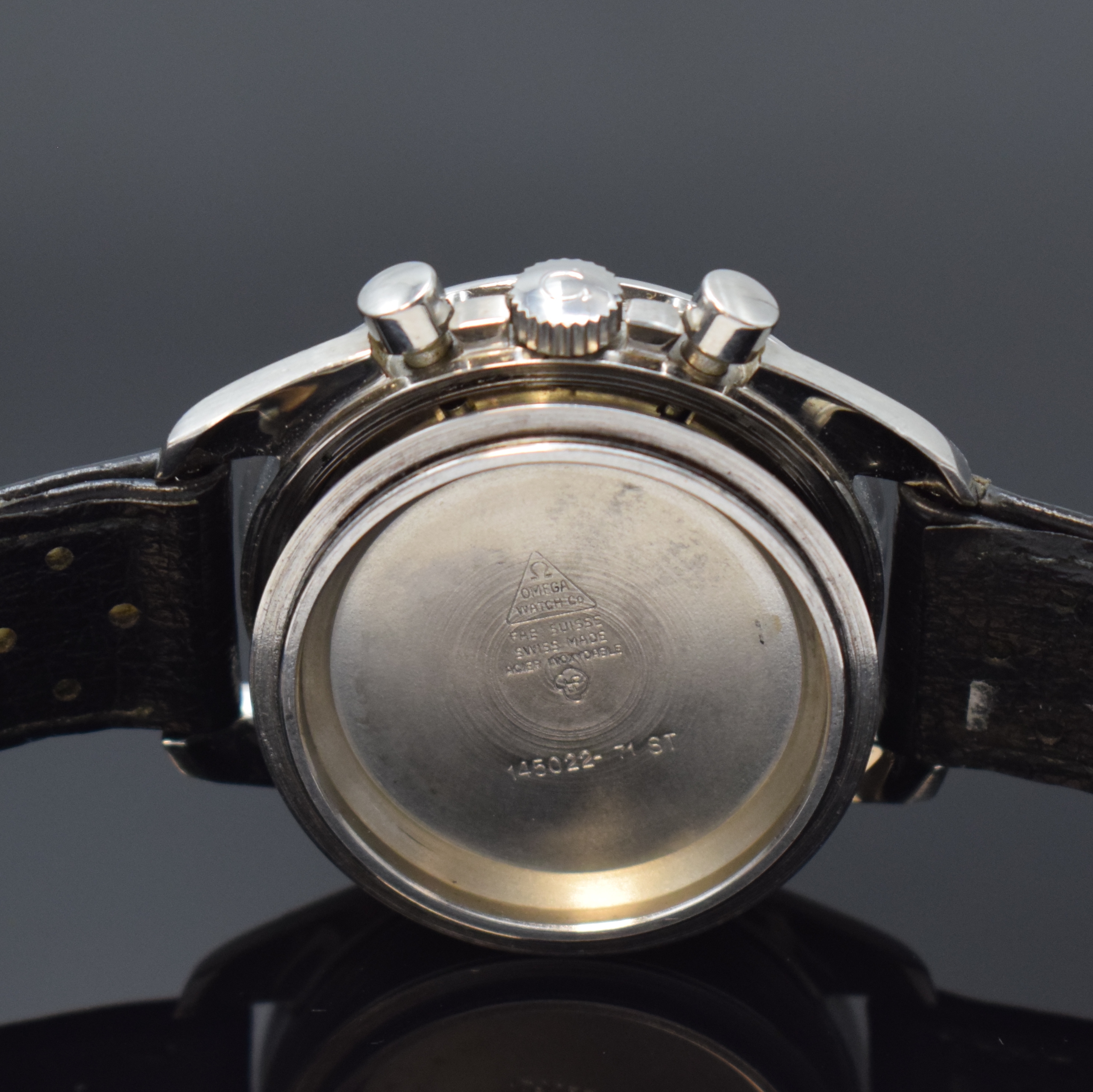 Detail f: OMEGA Speedmaster Professional Armbandchronograph Referenz 145022-71ST, Schweiz um 1971, Handaufzug, Edelstahlgeh. inkl. Lederband m. orig. ...