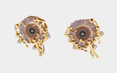Image Paar 18 kt Gold Amethyst-Brillant-Ohrclips, GG/WG 750/000, mittig feine Amethyst- ...