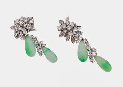 Image Paar 18 kt Gold Jade-Brillant-Ohrstecker, WG 750/000, sehr hochwertige ...