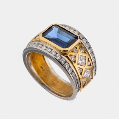 Image 26874075 - 18 kt Gold Saphir-Diamant-Ring, GG/WG 750/000, hochwertige Einzelanfertigung eines ...