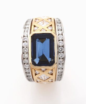 26874075a - 18 kt Gold Saphir-Diamant-Ring, GG/WG 750/000, hochwertige Einzelanfertigung eines ...