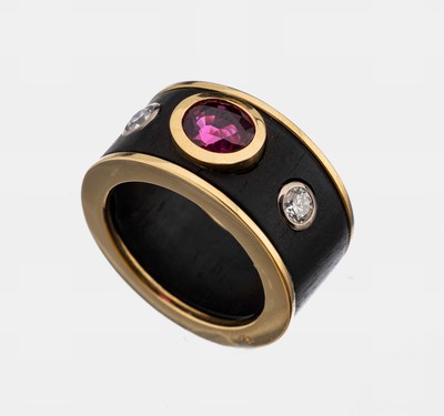 Image 18 kt Gold und Ebenholz Rubin-Brillant-Ring, GG 750/000, qualitätvolle ...