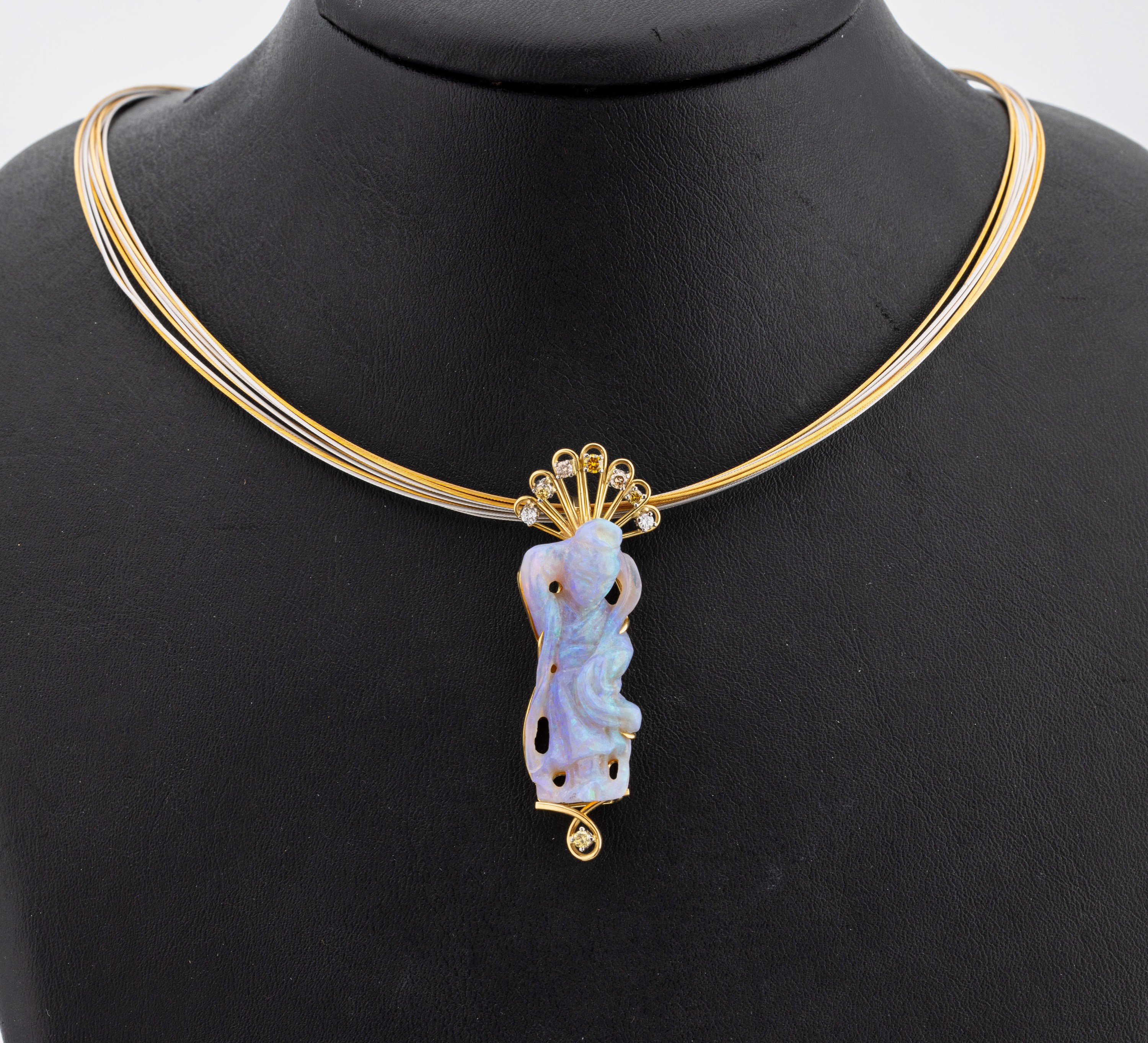 18 kt Gold Opal-Brillant-Anhänger, GG 750/000, Einzelanfertigung eines renommierten Idar-Obersteiner Goldschmieds, Opal von hervorragender Farbe ...