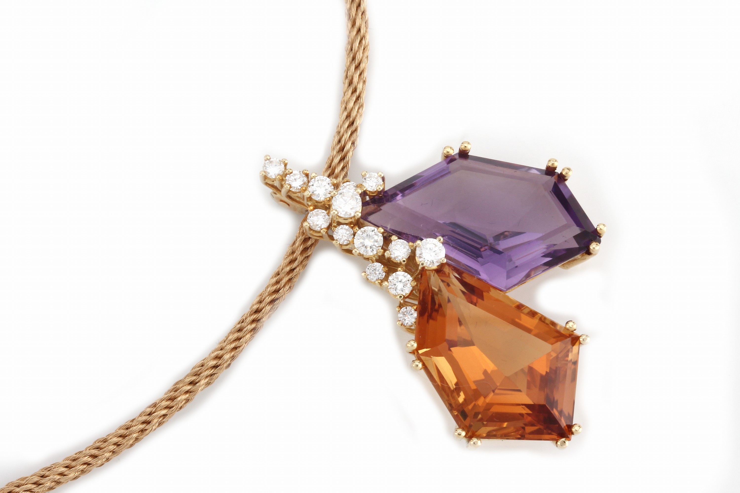 Detail b: 18 kt Gold Citrin-Amethyst-Brillant-Anhänger, GG 750/000, qualitätvolle Einzelanfertigungeines renommierten Idar-Obersteiner Goldschmieds, 1 ...
