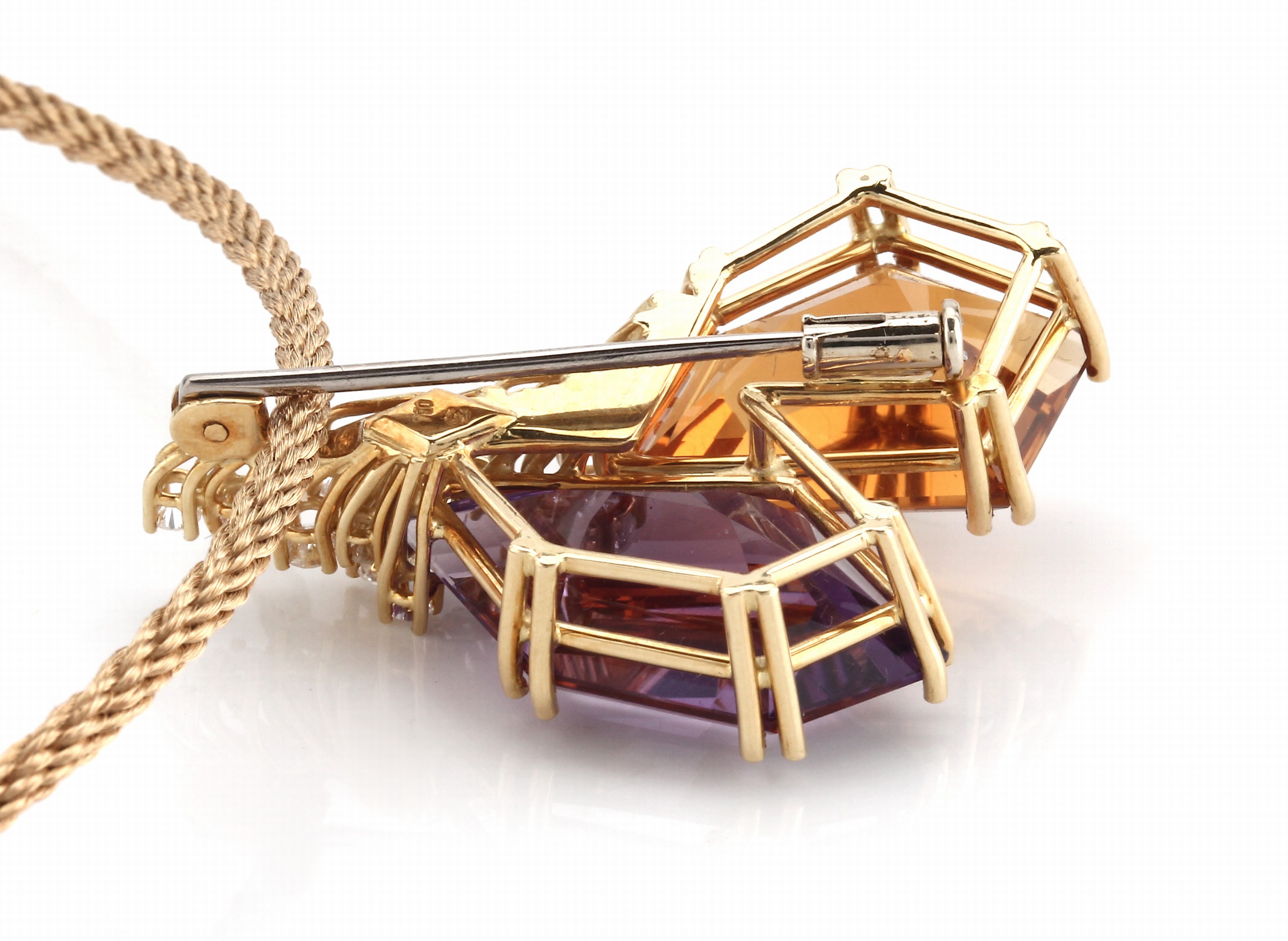 Detail d: 18 kt Gold Citrin-Amethyst-Brillant-Anhänger, GG 750/000, qualitätvolle Einzelanfertigungeines renommierten Idar-Obersteiner Goldschmieds, 1 ...