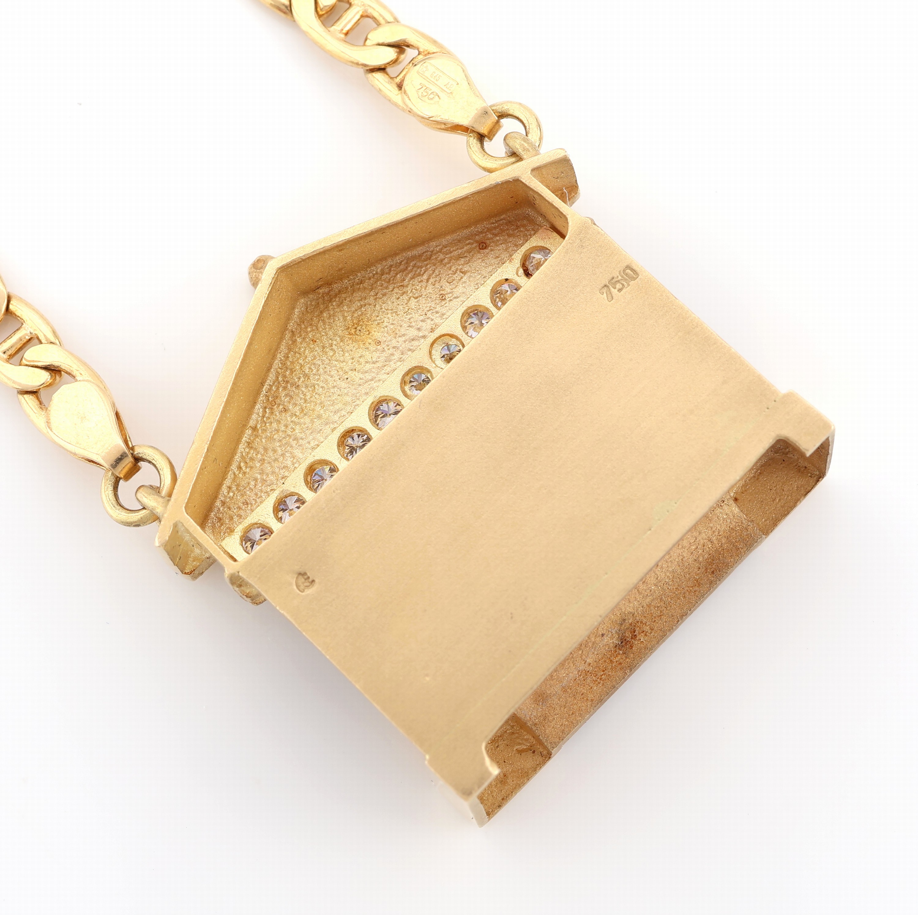 Detail b: 18 kt Gold Tigerauge-Brillant-Collier, GG 750/000, qualitätvolle Einzelanfertigung einesrenommierten Idar-Obersteiner Goldschmieds, Mittelteil in ...