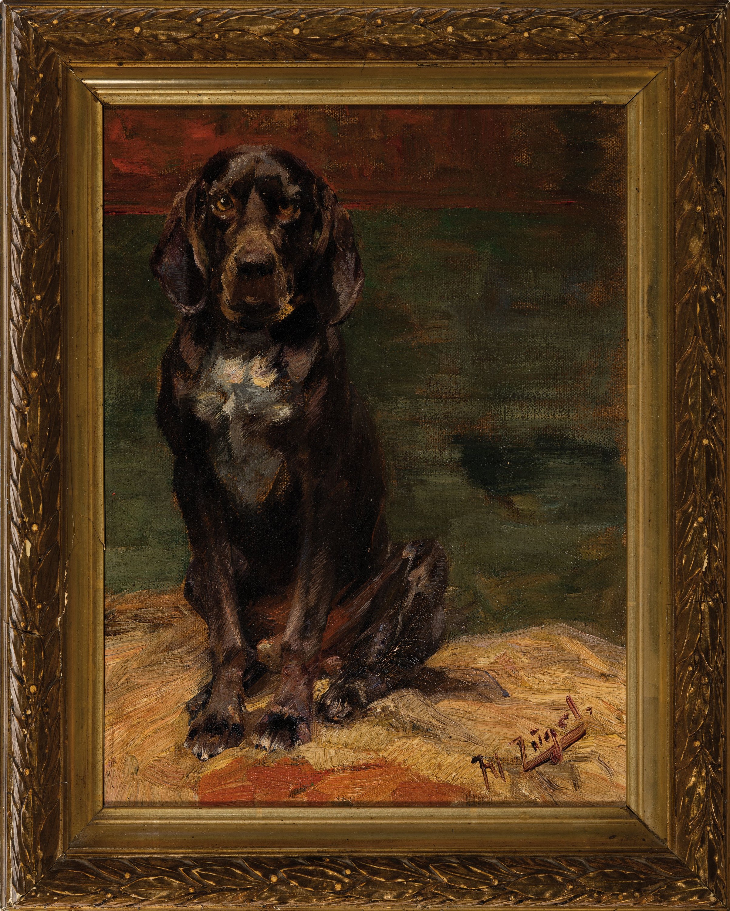 Detail k: Heinrich von Zügel, 1850 Murrhardt-1941 München, Der Hund des Künstlers, einer seiner vier Bekass-Hunde, 1890er-Jahre, Öl/Lwd, porträthafte ...