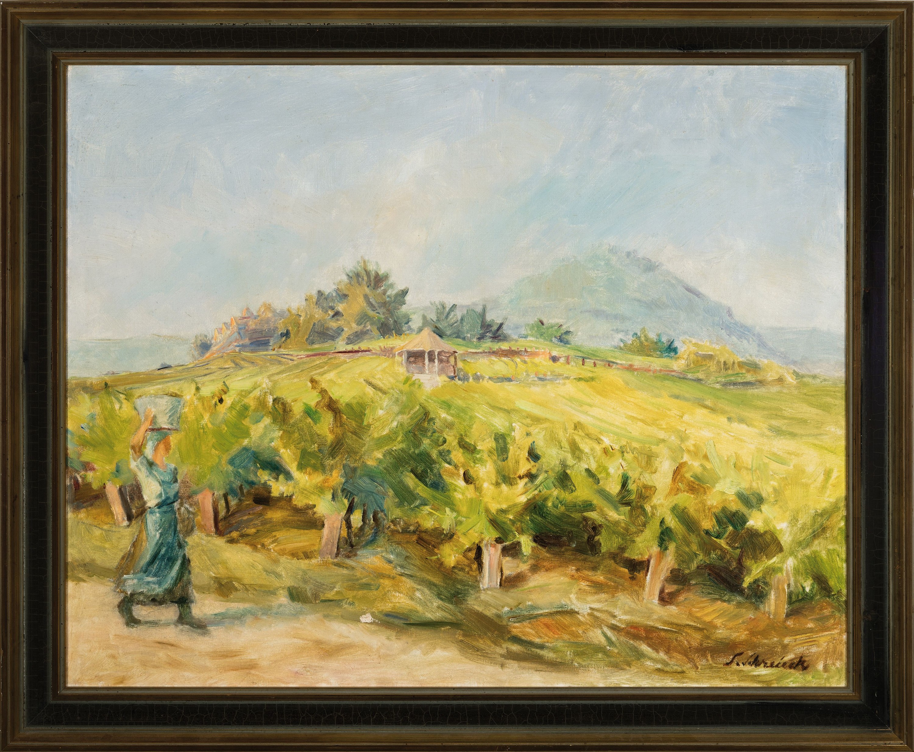 Detail k: Ludwig Schreieck, 1911 St. Martin-1944 München, Weinlese vor der Kropsburg, Öl/Lwd, rechts unten signiert, ca. 64x80cm, R. ca. 76x92cm Schreieck ...