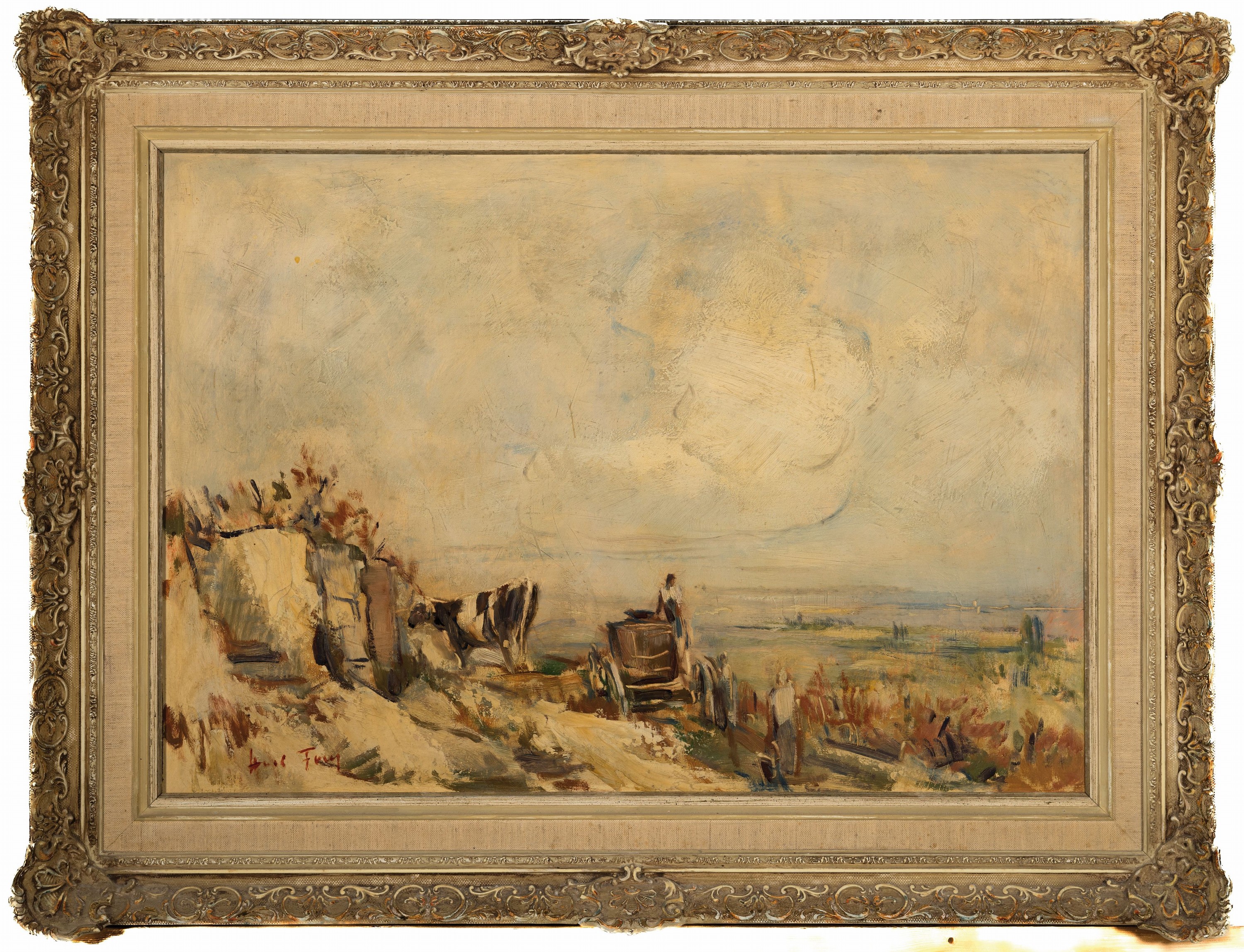 Detail k: Hanns Fay, 1888 Frankenthal-1957 Neustadt/Wstr., Weinernte an der Haardt, Öl/Hartfaser, links unten signiert, ca. 55x79cm, R. ca. 73x96cm