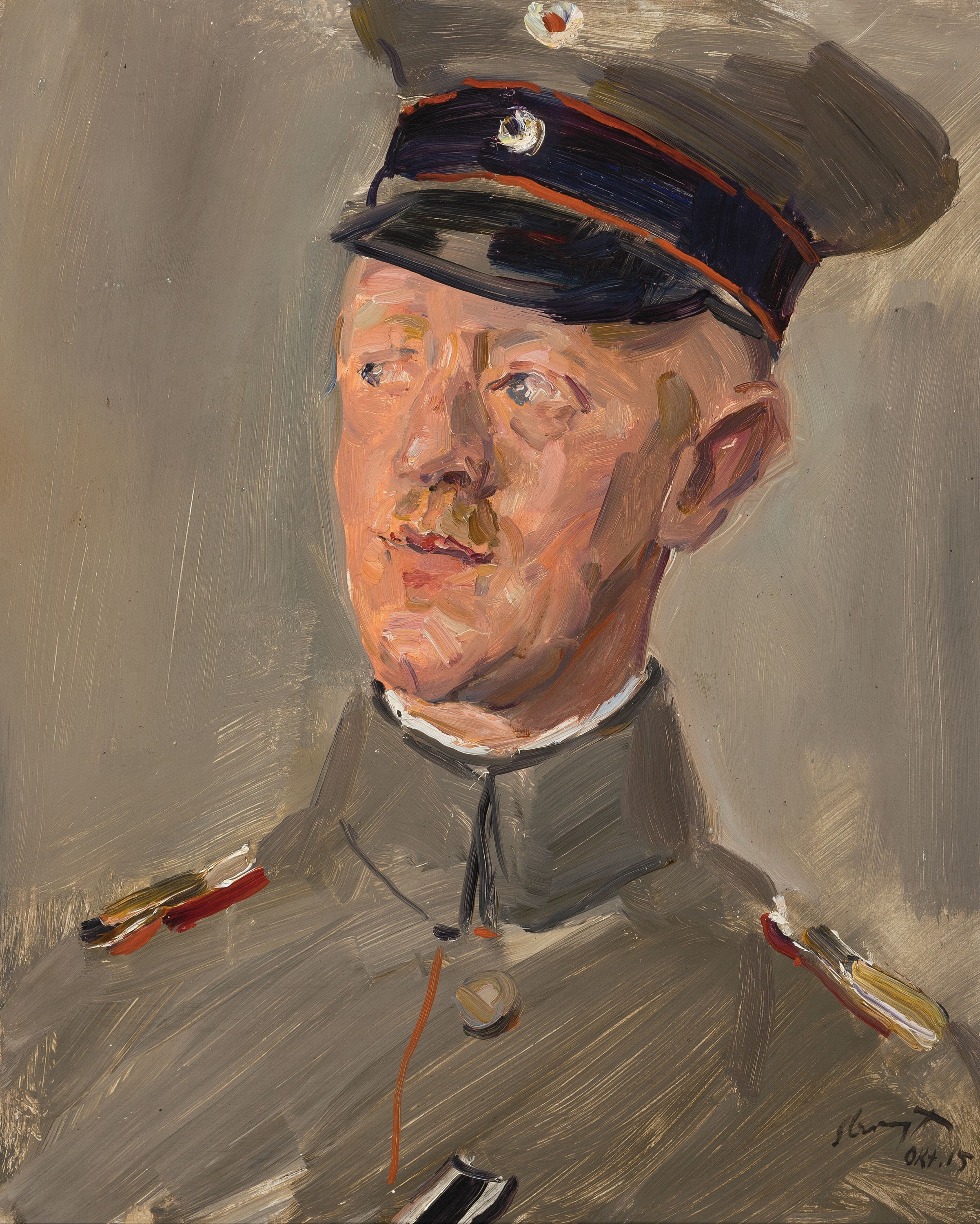 Max Slevogt, 1868 Landshut-1932 Neukastel, Porträt des Robert Bender, Öl/Holz, rechts unten sign. und Okt. 15, ca. 46x37.5cm, R. ca. 65x56cm, ...
