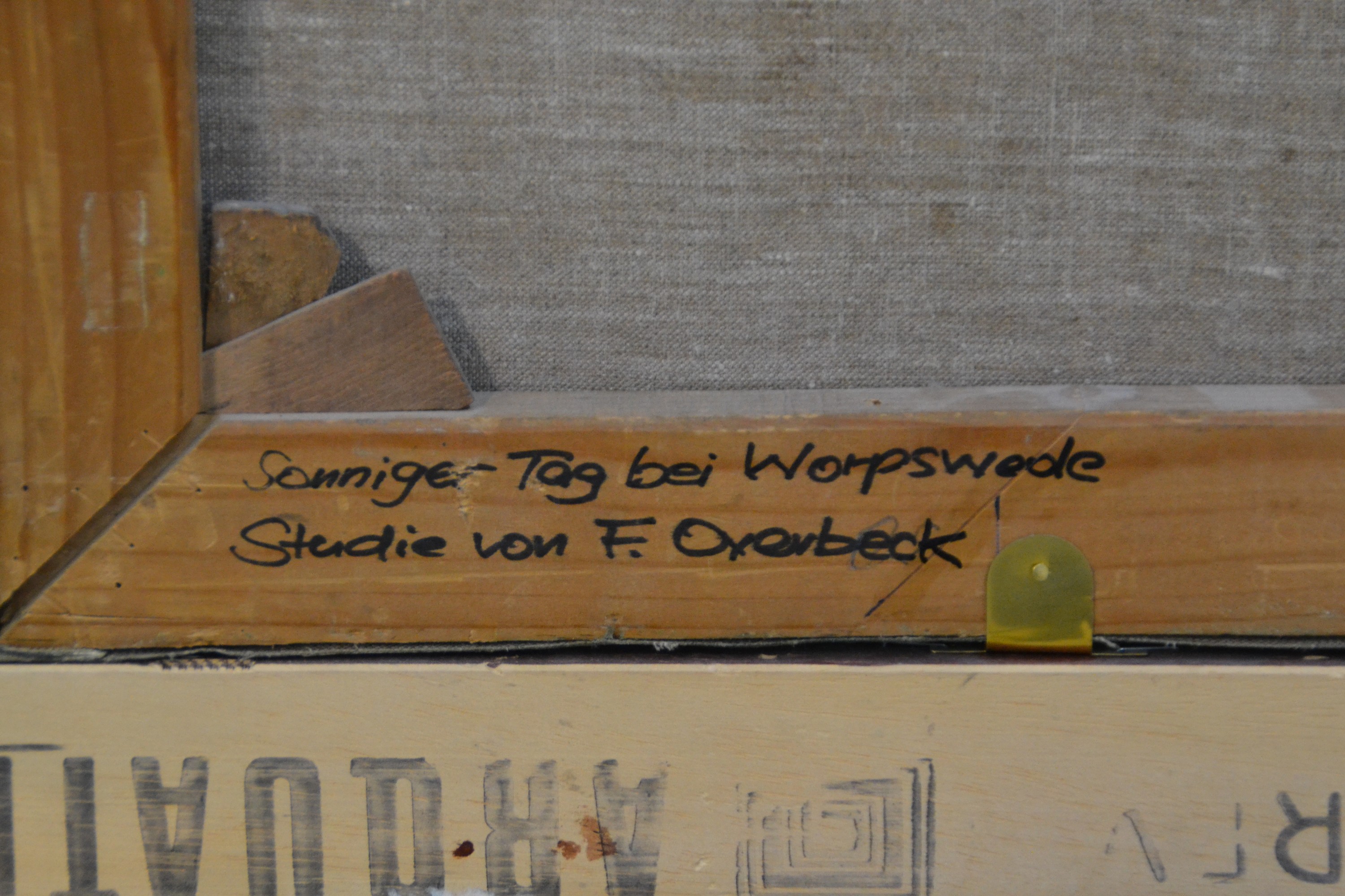Detail b: Wohl Fritz Overbeck, 1869 Bremen-1909 Bröcken, Sonniger Tag bei Worpswede, Öl/Lwd,doubl.,rechts unten kaum lesbar in rot signiert, altersbedingt ...