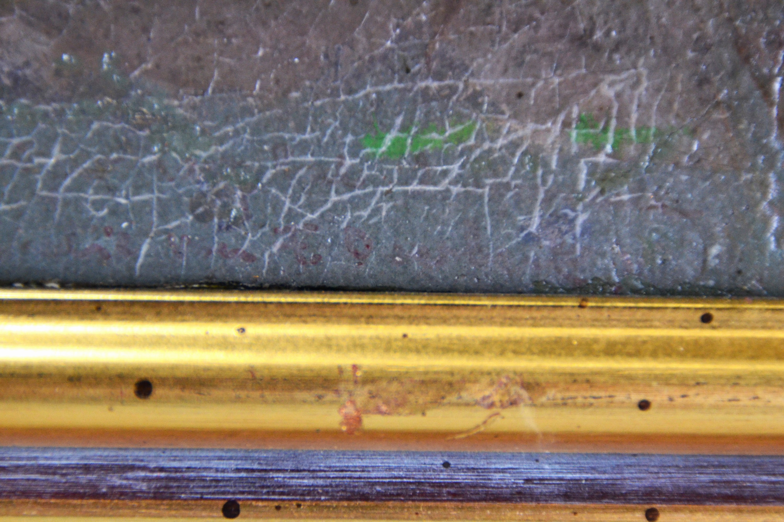 Detail c: Wohl Fritz Overbeck, 1869 Bremen-1909 Bröcken, Sonniger Tag bei Worpswede, Öl/Lwd,doubl.,rechts unten kaum lesbar in rot signiert, altersbedingt ...