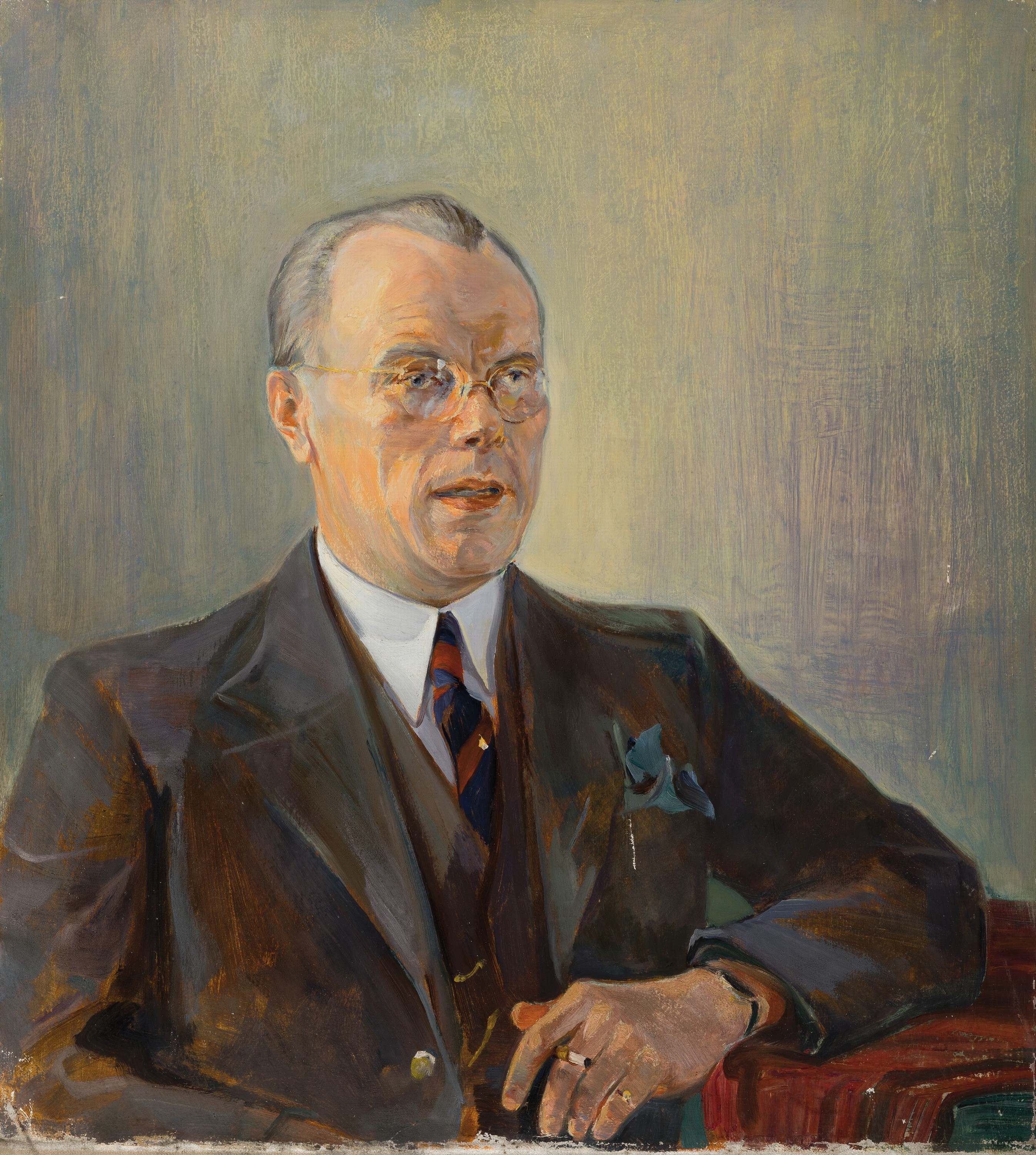 Adolf Kessler, 1890 Godramstein-1974, Porträt des P.Haupt, um 1955, Öl/Lwd, verso vom Sohn des Künstlers handschriftlich bestätigt am 21.01.2012, ...