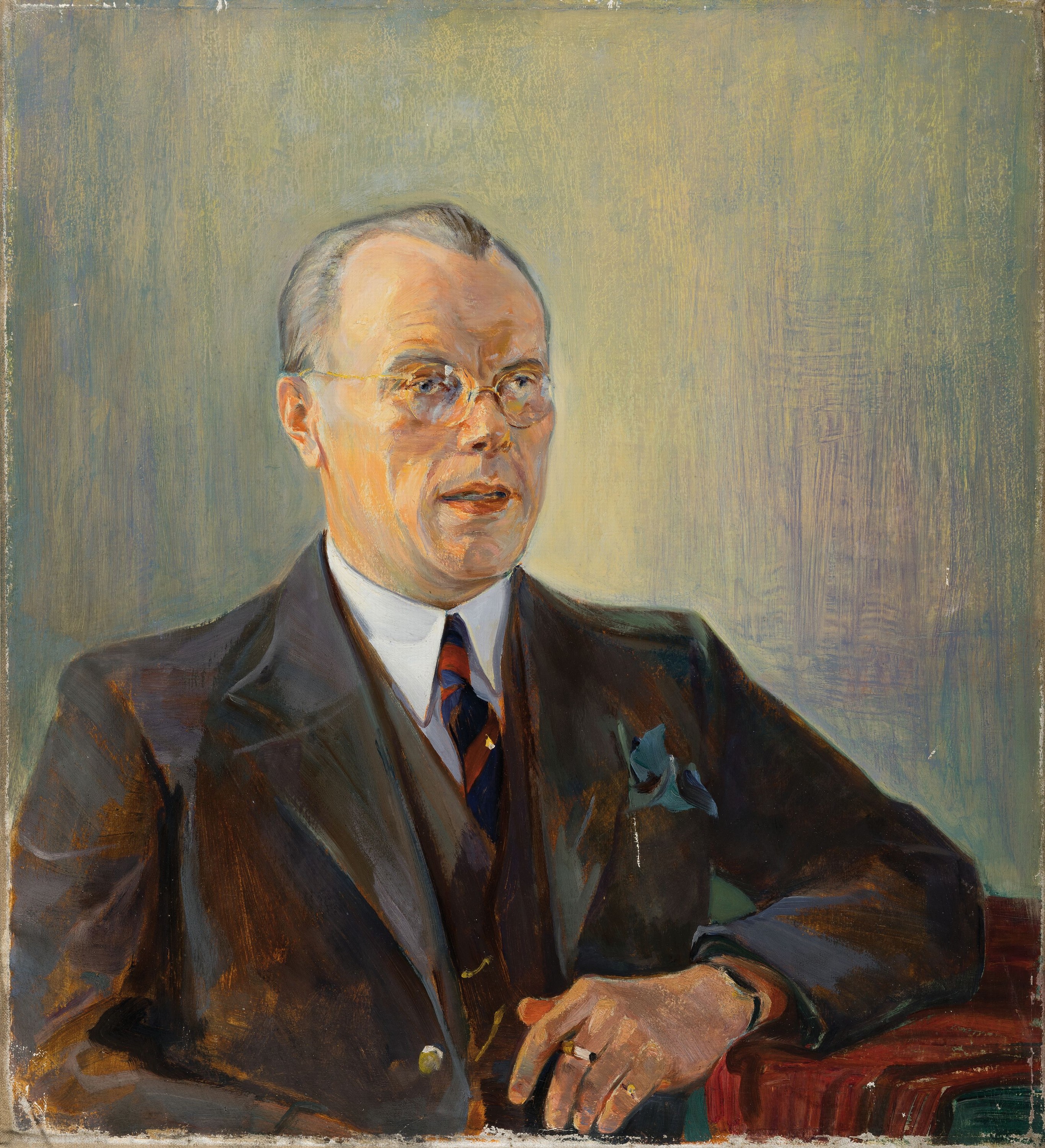 Detail k: Adolf Kessler, 1890 Godramstein-1974, Porträt des P.Haupt, um 1955, Öl/Lwd, verso vom Sohn des Künstlers handschriftlich bestätigt am 21.01.2012, ...